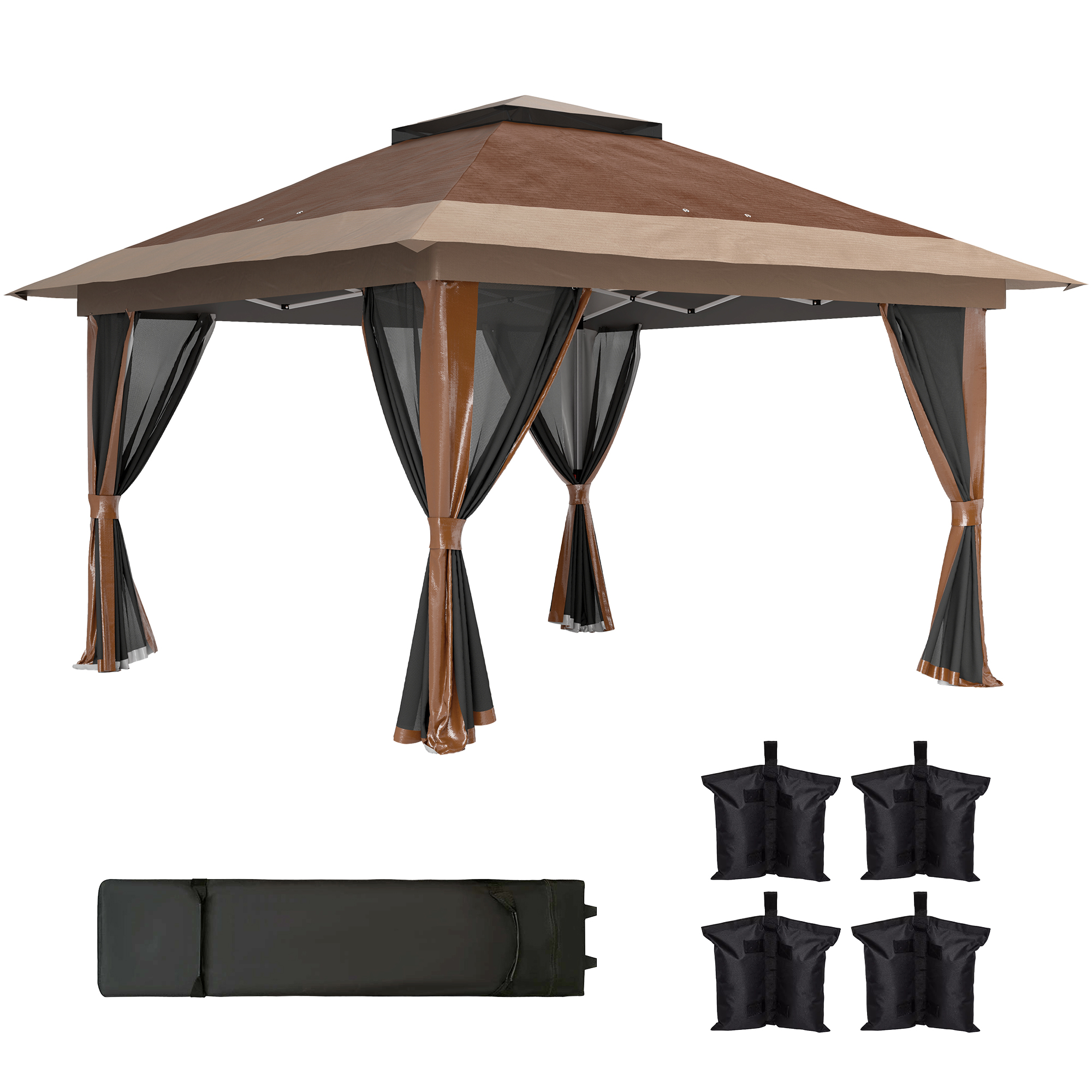 SUNVISTA 3.6 x 3.6m Pop-Up Gazebo, with Accessories - Brown - Life Essentials