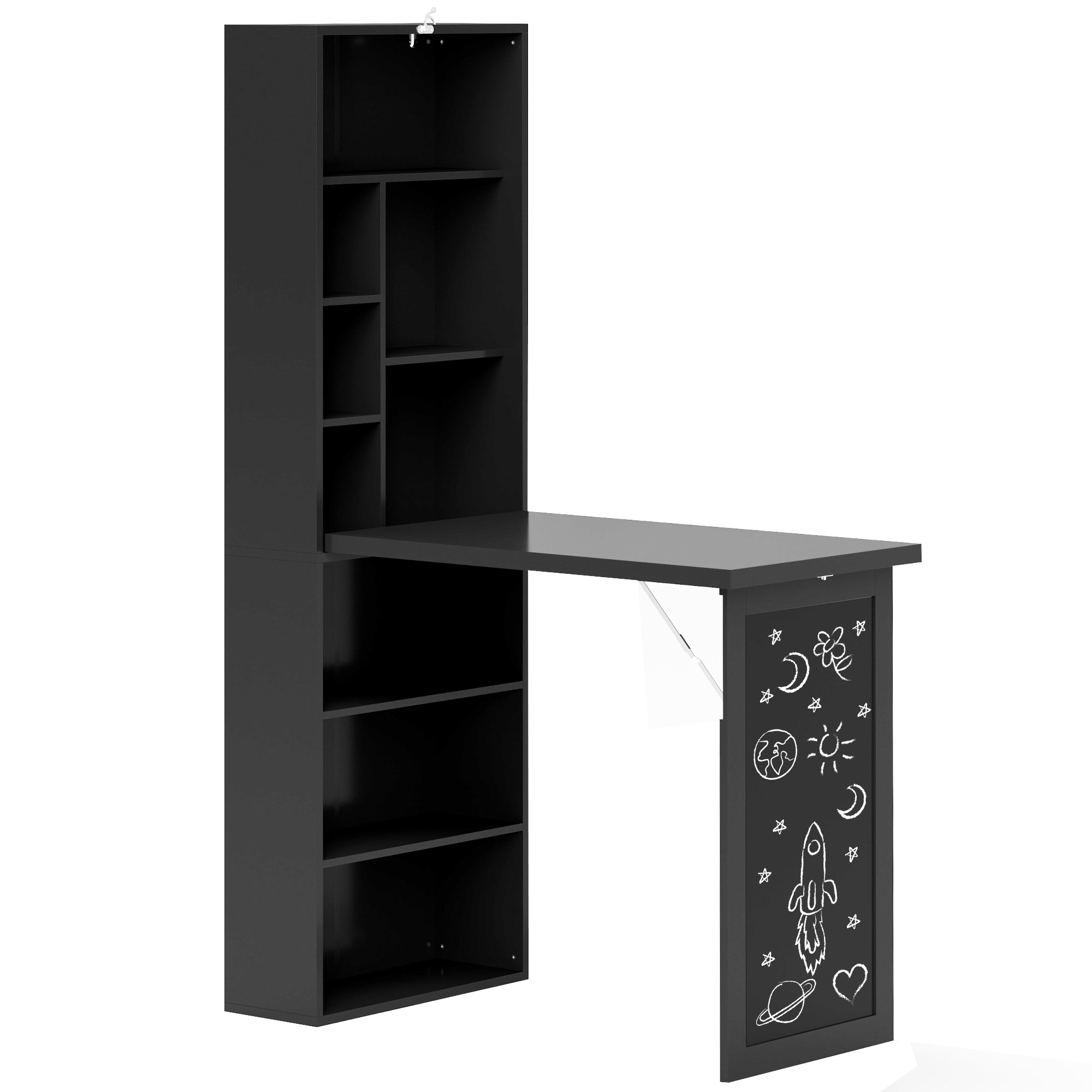 HERON Three-Part Work Desk, with Storage and Chalkboard - Black - Life Essentials