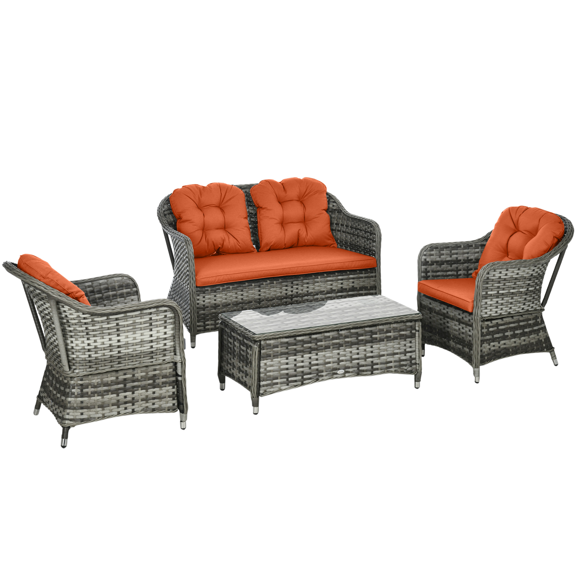 SUNVISTA Four-Piece Rattan Sofa Set, with Glass-Top Table - Orange - Life Essentials