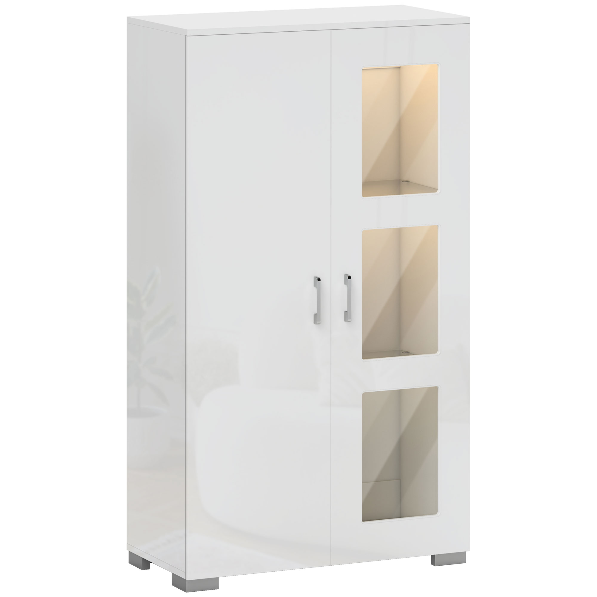 HERON High Gloss Sideboard Display Cabinet 16 Colour RGB LED Lights - White - Life Essentials
