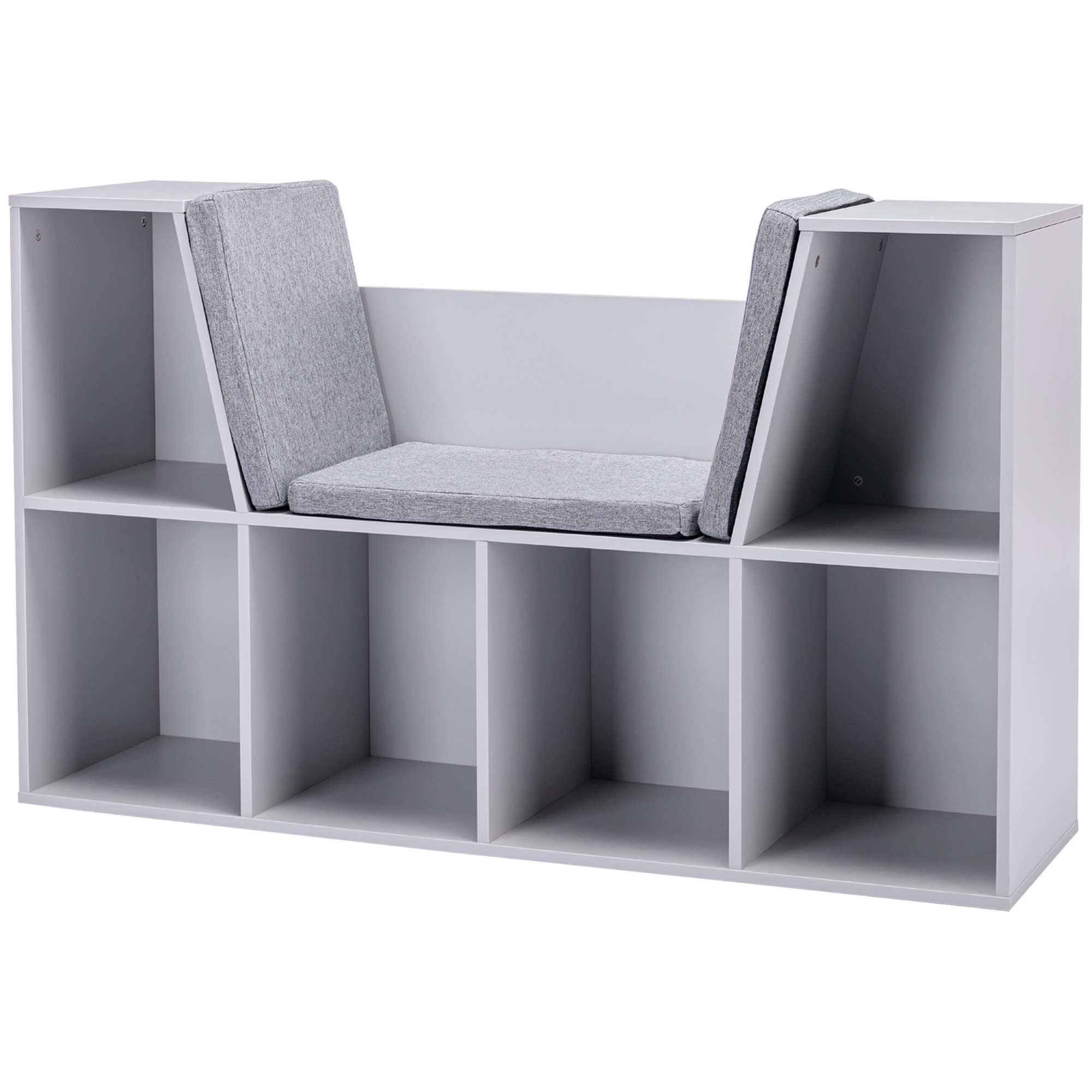 Kids Storage Cabinet, Organiser Display Shelf w/ Six Compartments for Toys, Clothes, Books - Grey - Life Essentials