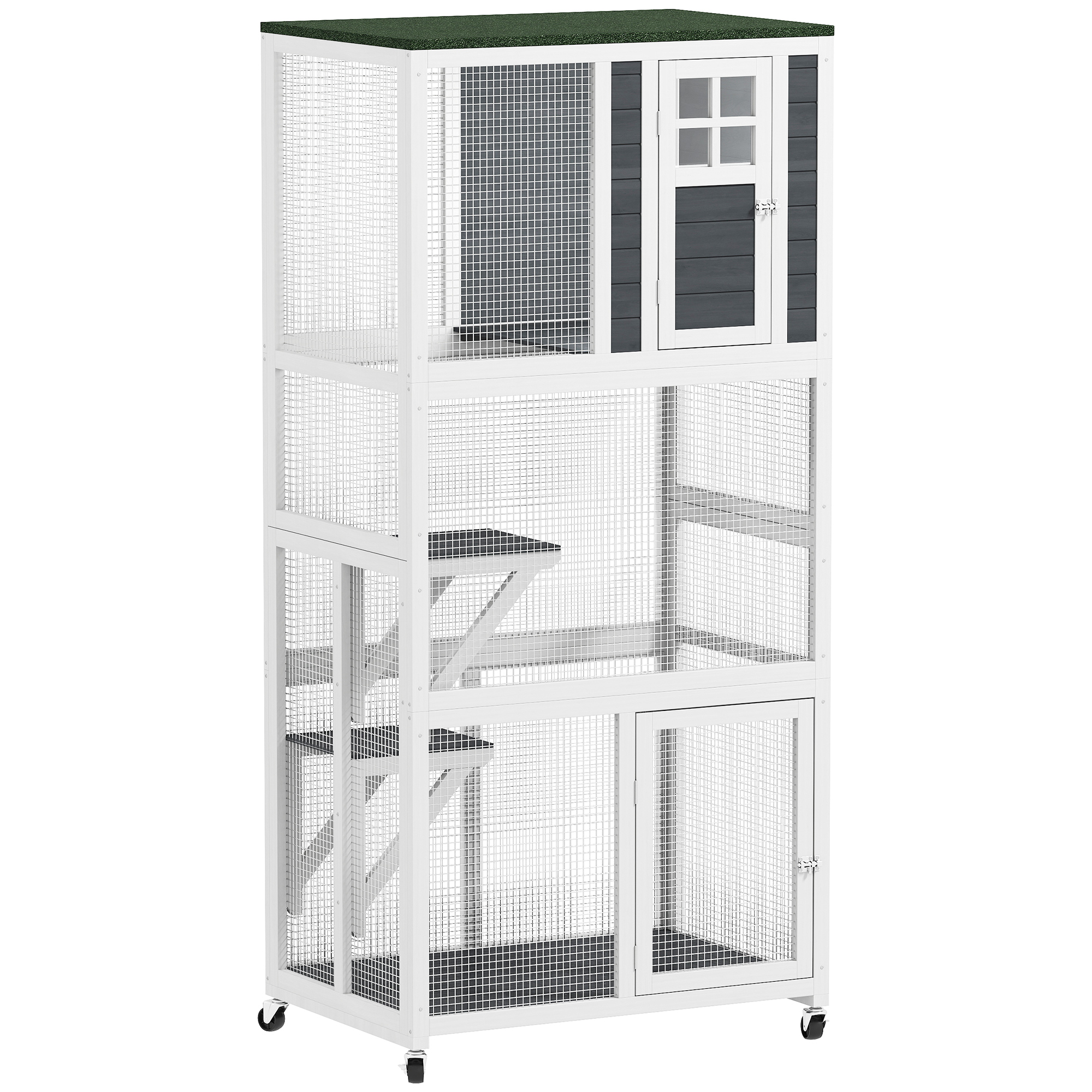 YORVEN Catio Outdoor Enclosure Fir Wood with Roof and Platforms - White - Life Essentials