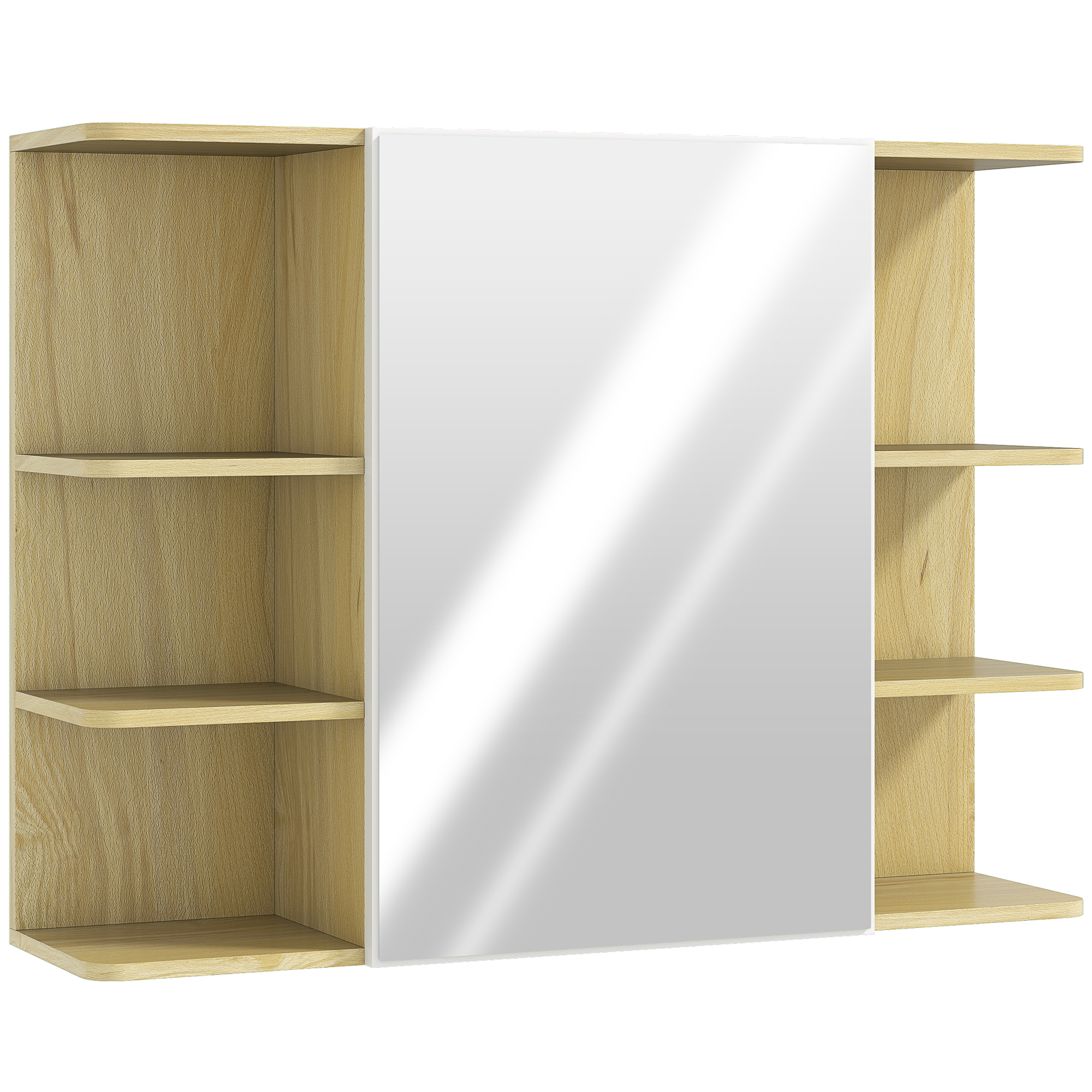 HERON Bathroom Mirror Cabinet Open Storage Shelves - Natural Wood - Life Essentials