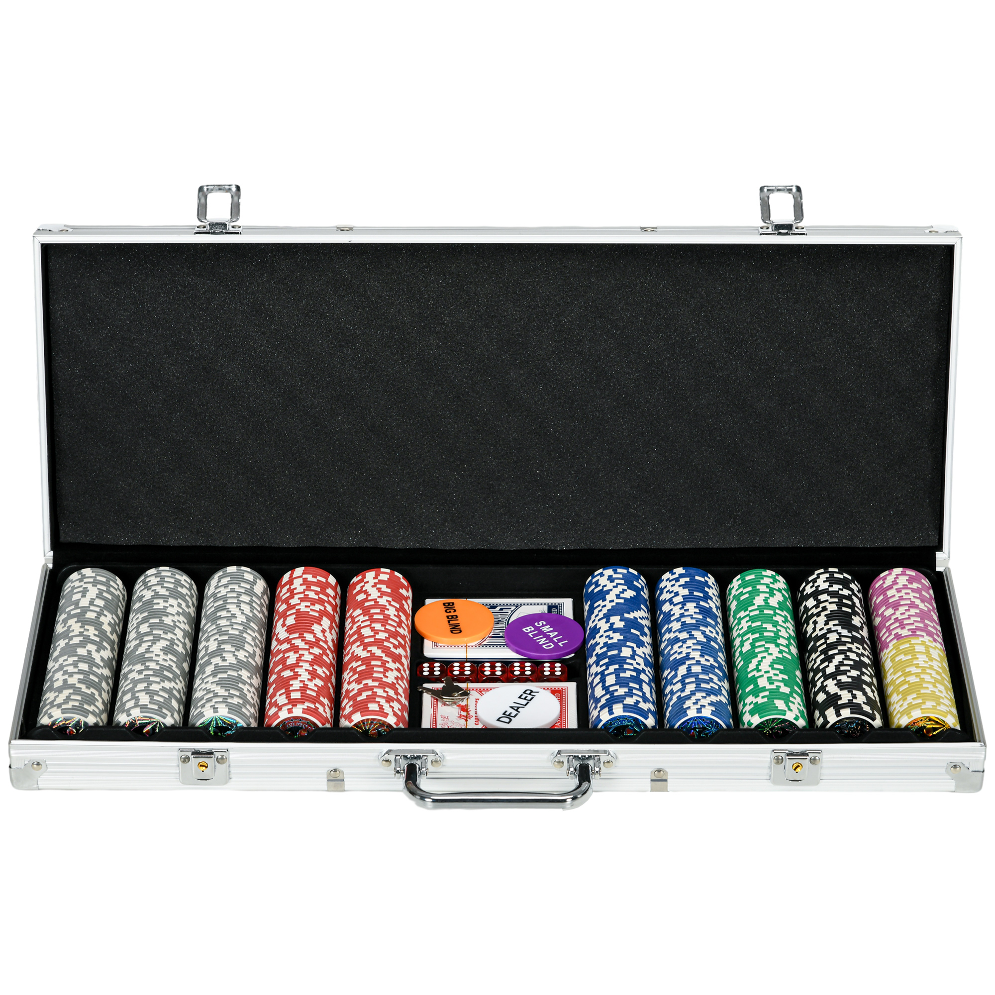 SPORTNOW 500PCS Poker Chips Set Poker Set with Mat and Chips, 2 Card Decks, Dealer, 5 Dices - Life Essentials