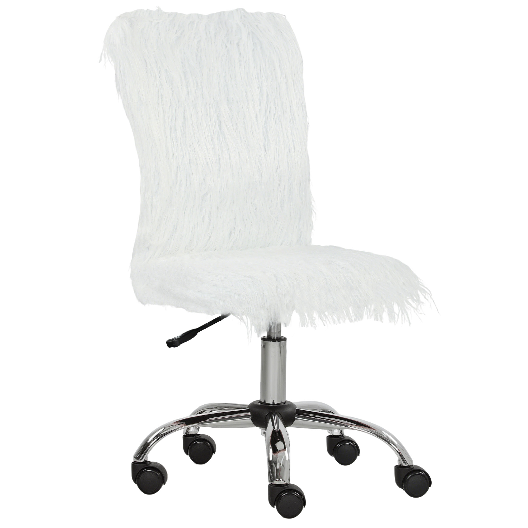 HERON Plush Office Desk Chair Modern Armless Swivel Vanity Height Adjustable - White - Life Essentials