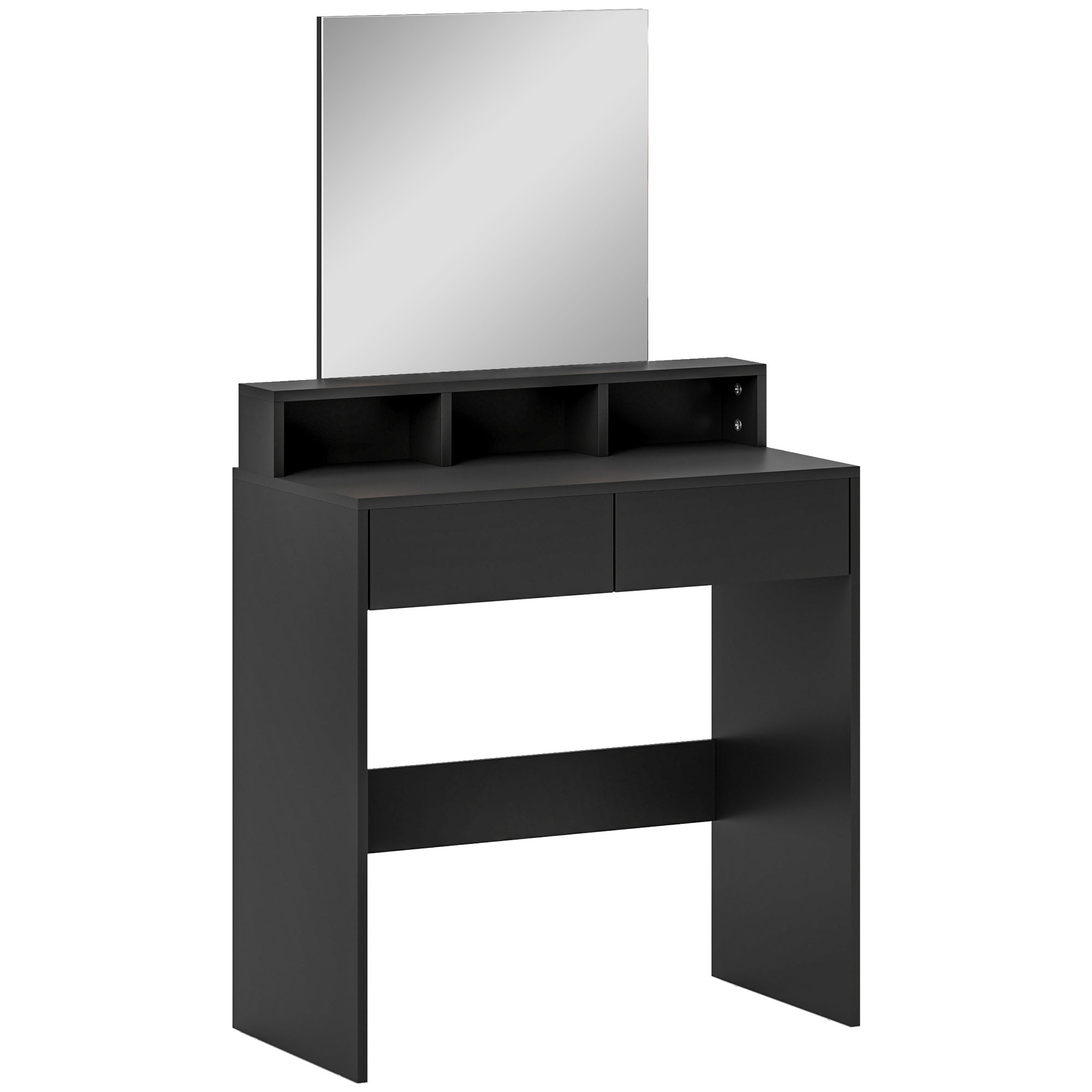 HERON Multi Storage Dressing Table with Mirror - Black - Life Essentials