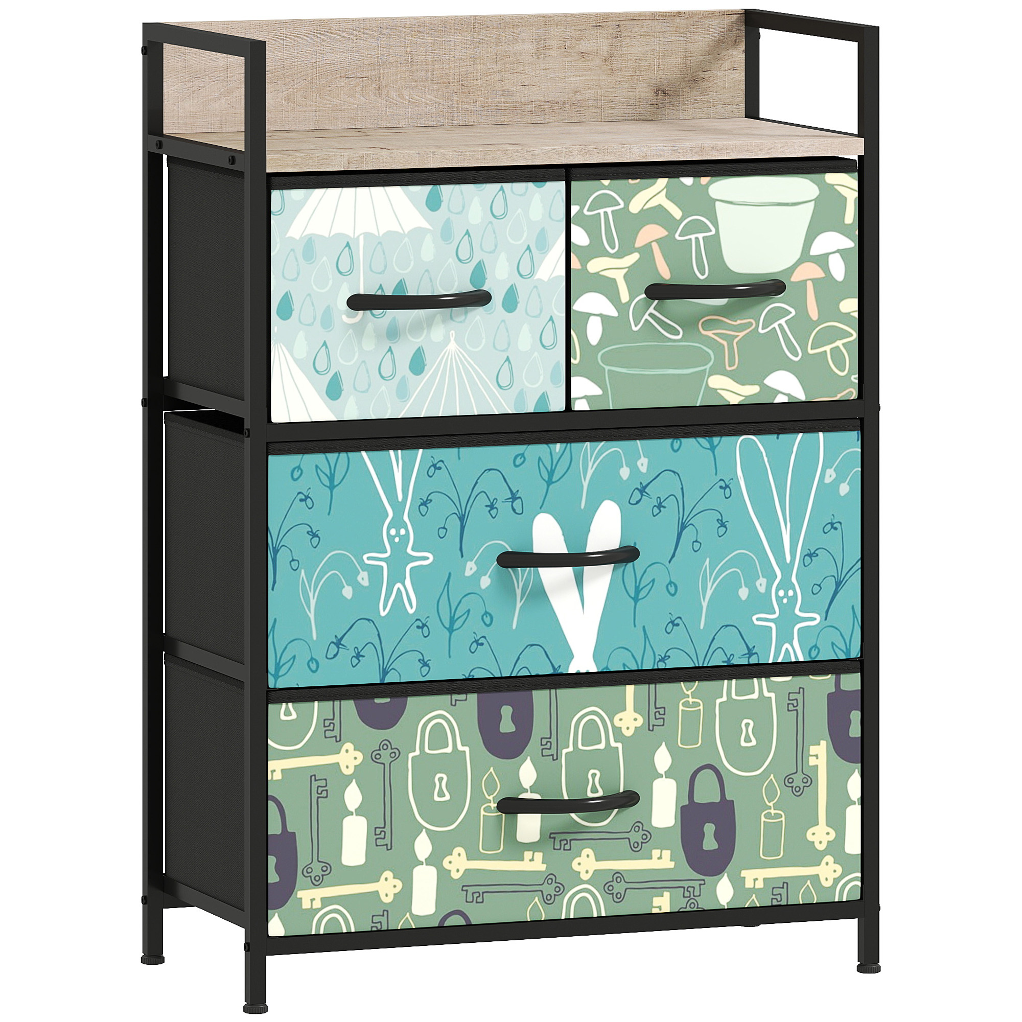 DWELVA Multi Colour Chest of Drawers - Medium-sized, 4 Drawers, Fabric Drawers - Life Essentials