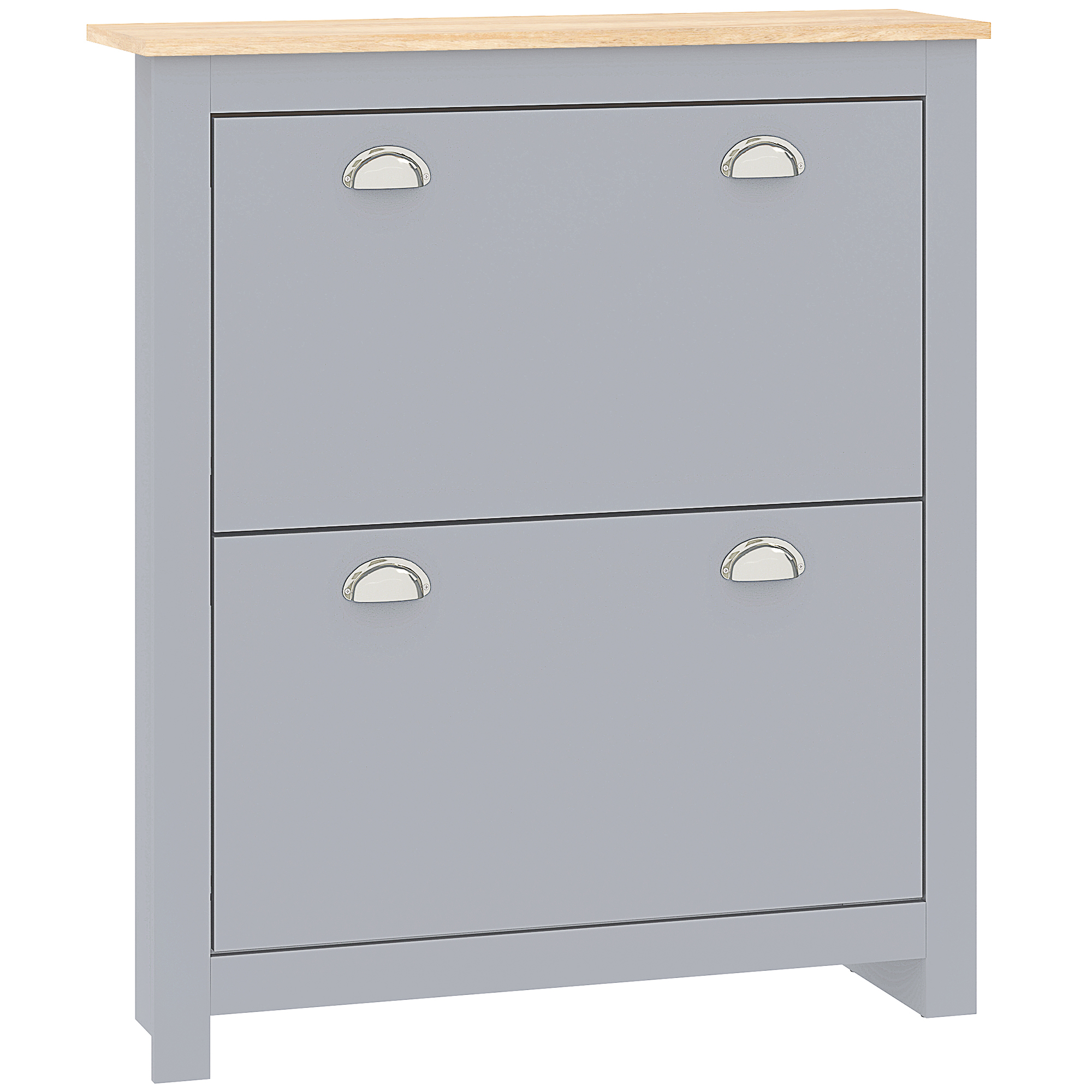 SOLEVA 2 Drawer Narrow Shoe Cabinet Flip Doors Adjustable Shelf for 12 Pairs - Grey - Life Essentials