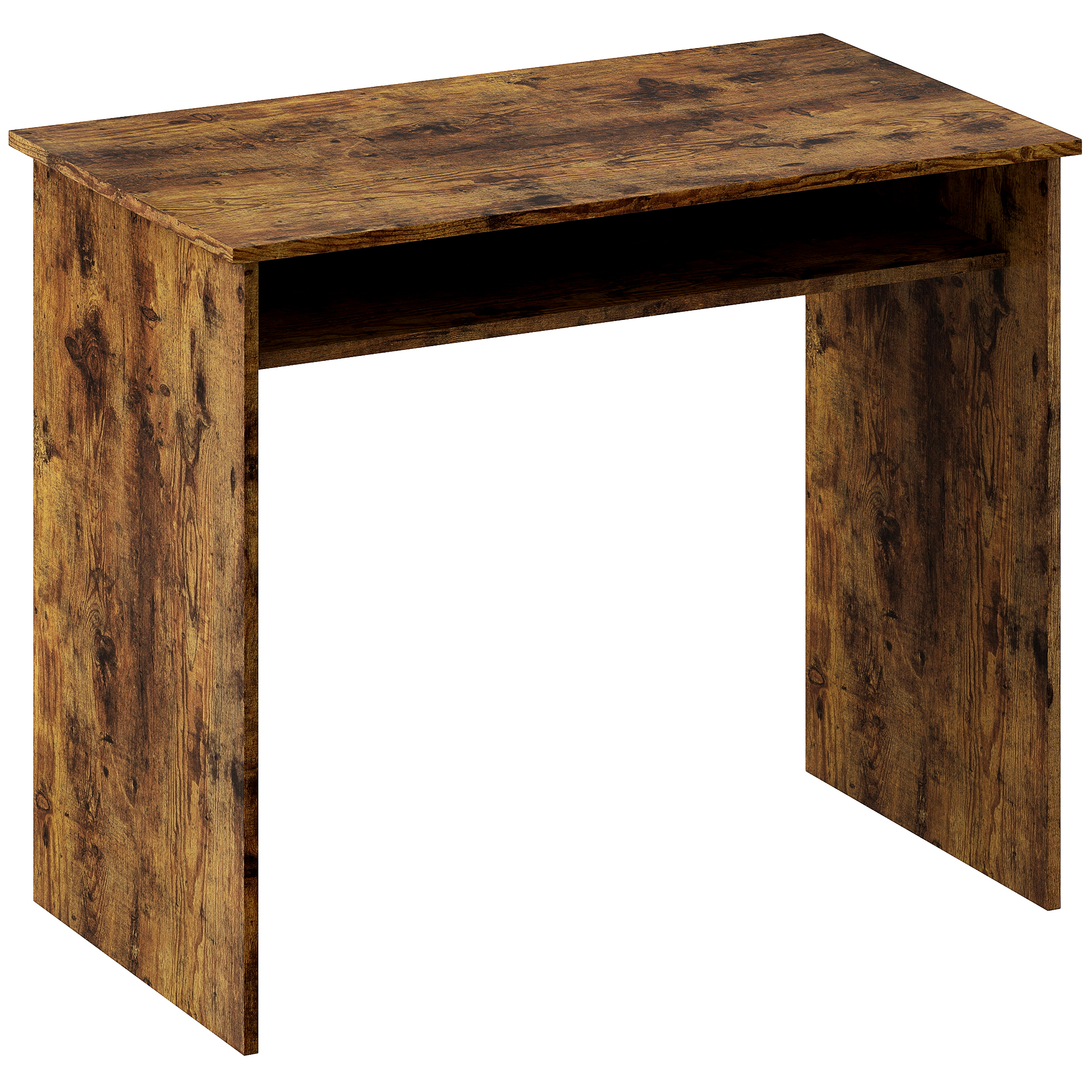 HERON Boxy Work Desk with Shelf - Wood Effect - Life Essentials