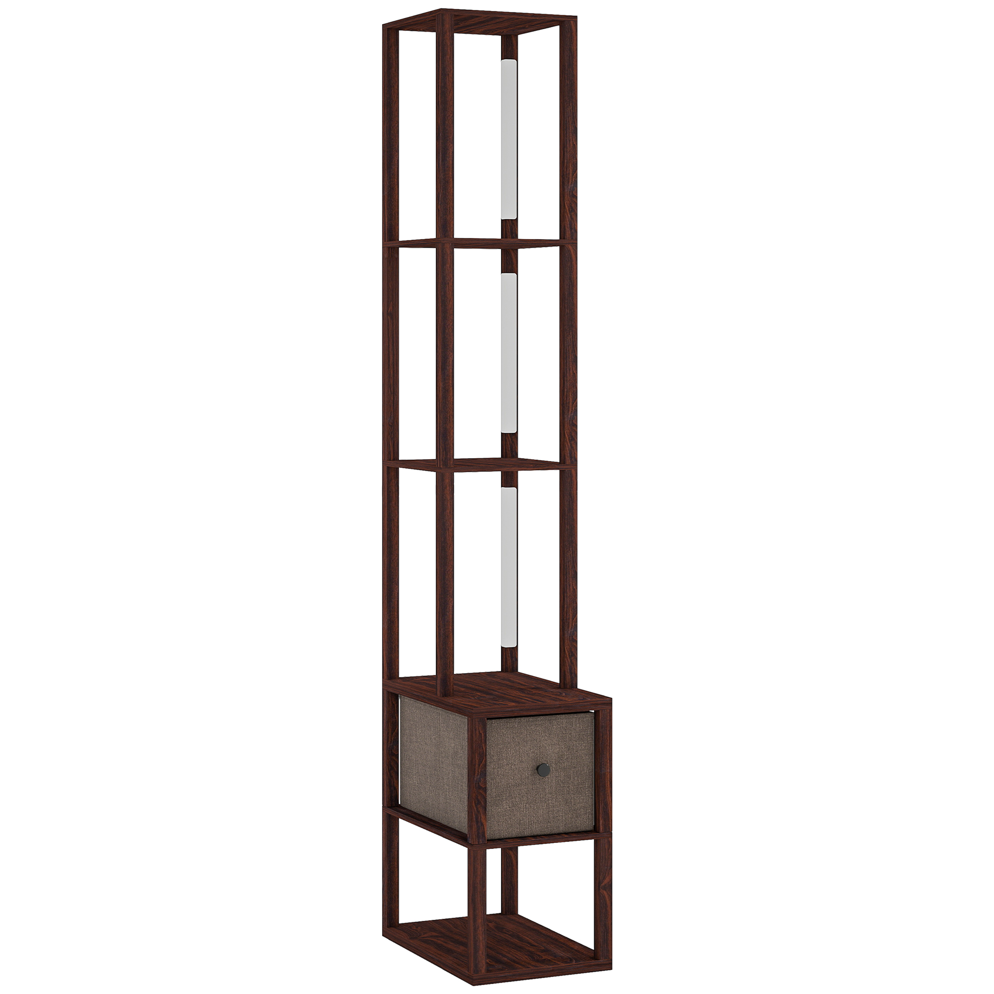 HERON Floor Lamp with Shelves LED Column Standing Lamp Fabric Drawer - Dark Brown