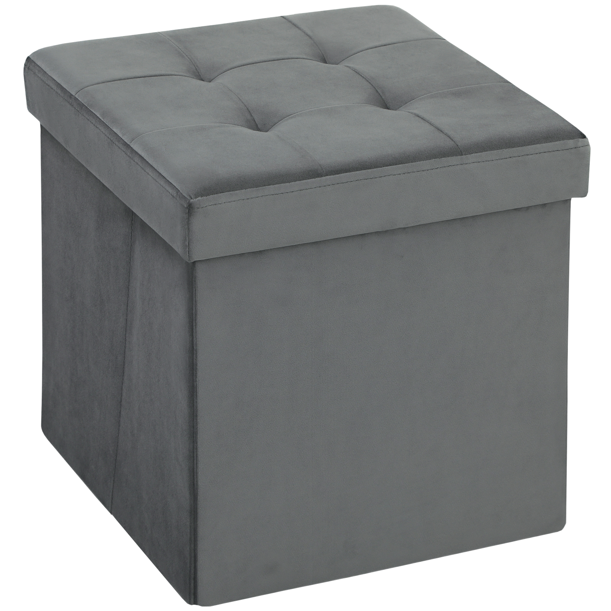 HERON Foldable Velvet Feel Storage Ottoman - Grey - Life Essentials