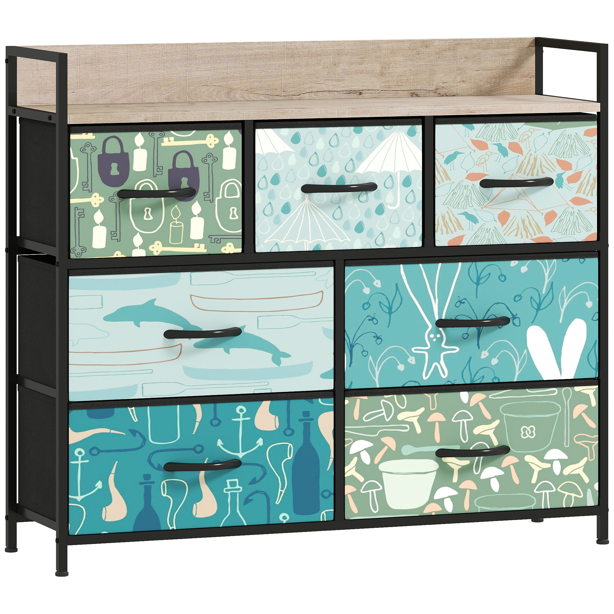 DWELVA Multi Colour Chest of Drawers - Medium-sized, 7 Drawers, Fabric Drawers - Life Essentials