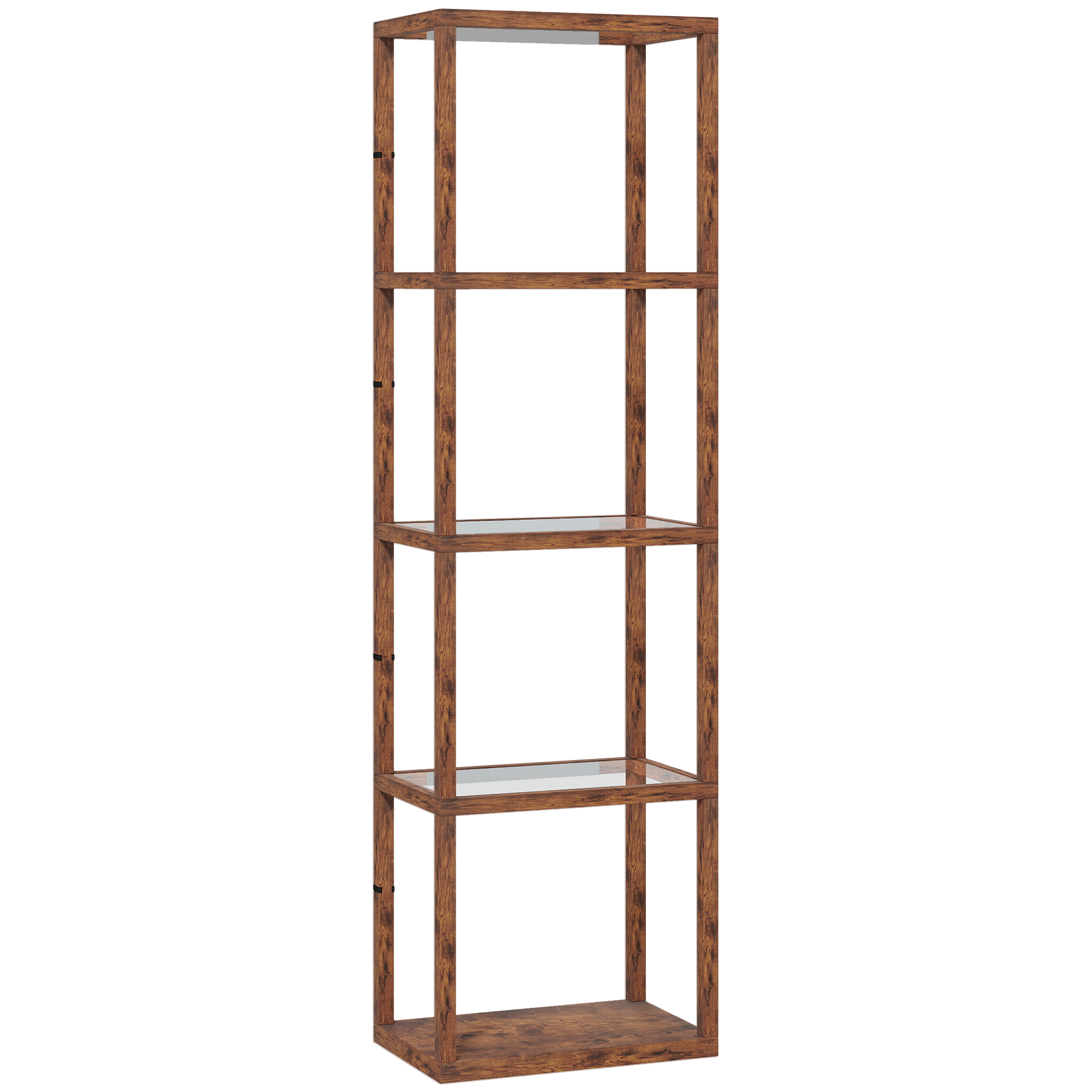 HERON LED Floor Lamp with Glass Shelves 4 Layers Dimmable Standing Lamp - Rustic Brown - Life Essentials