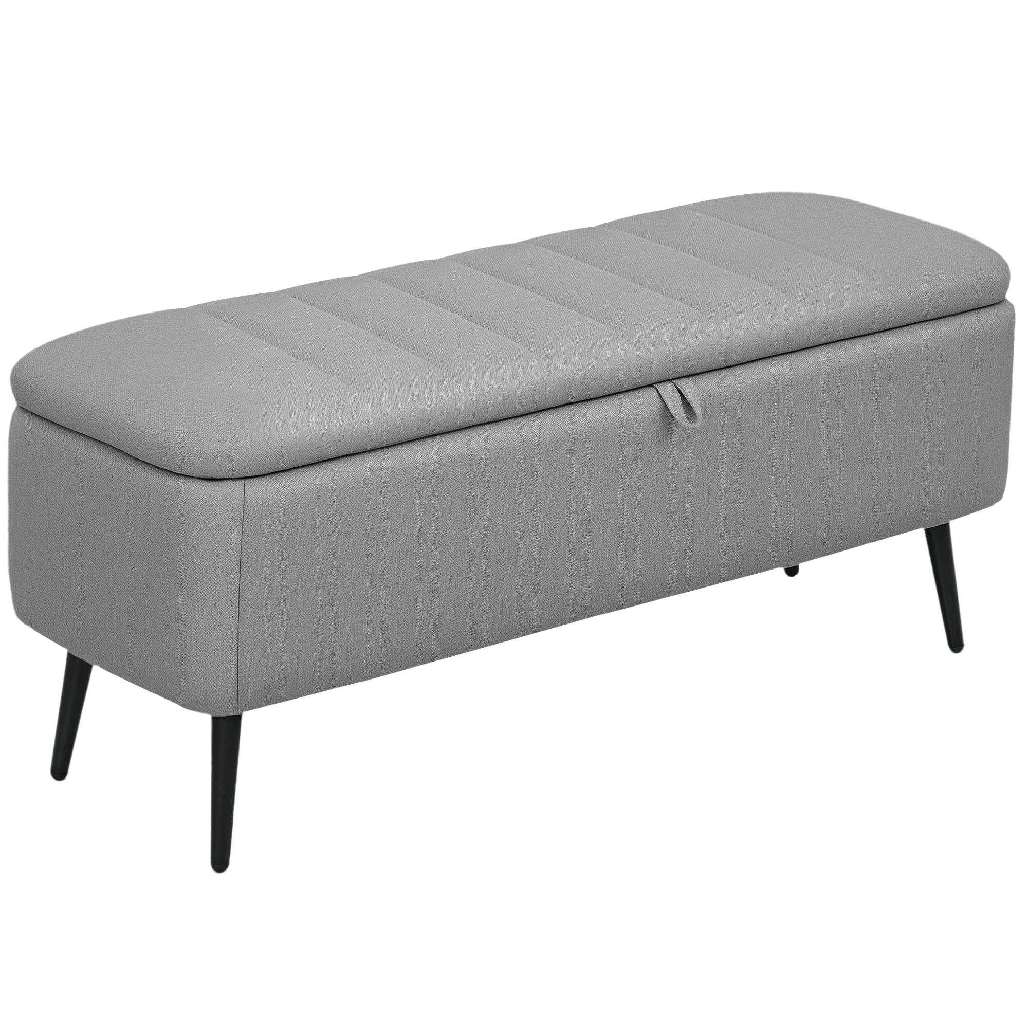 HERON 92x31cm Linen Look Storage Ottoman - Light Grey - Life Essentials