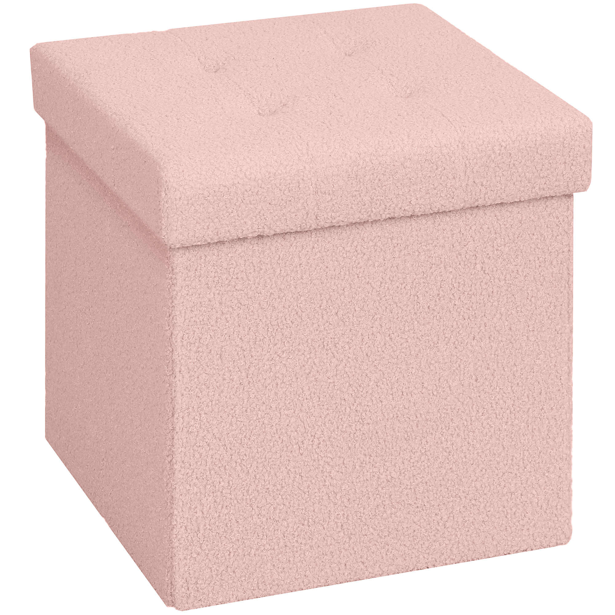 HERON Foldable Sherpa Fleece Storage Ottoman - Pink - Life Essentials