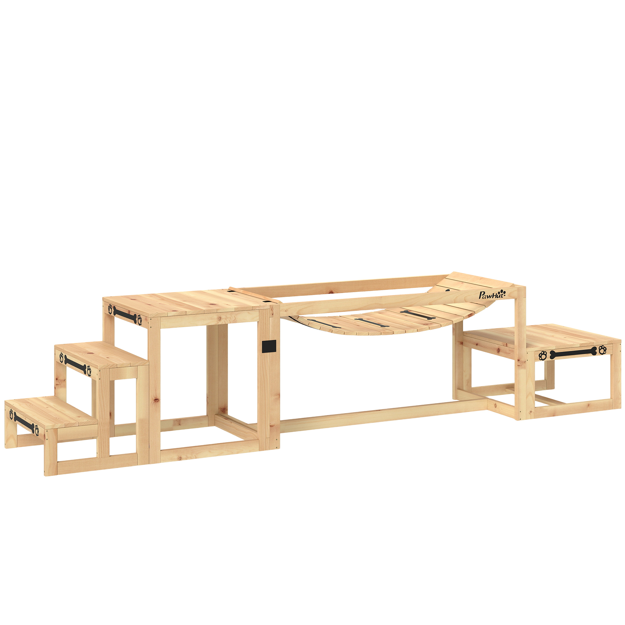 PAWSTER 3 Piece Wooden Dog Agility Training Set with Bridge, Platform & Stair - Natural Wood - Life Essentials