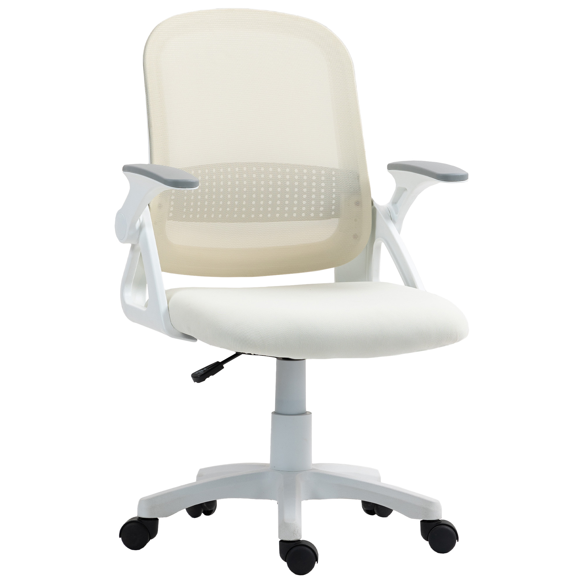HERON Breathable Mesh Office Chair Ergonomic Swivel Flip up Armrests Lumbar - White - Life Essentials