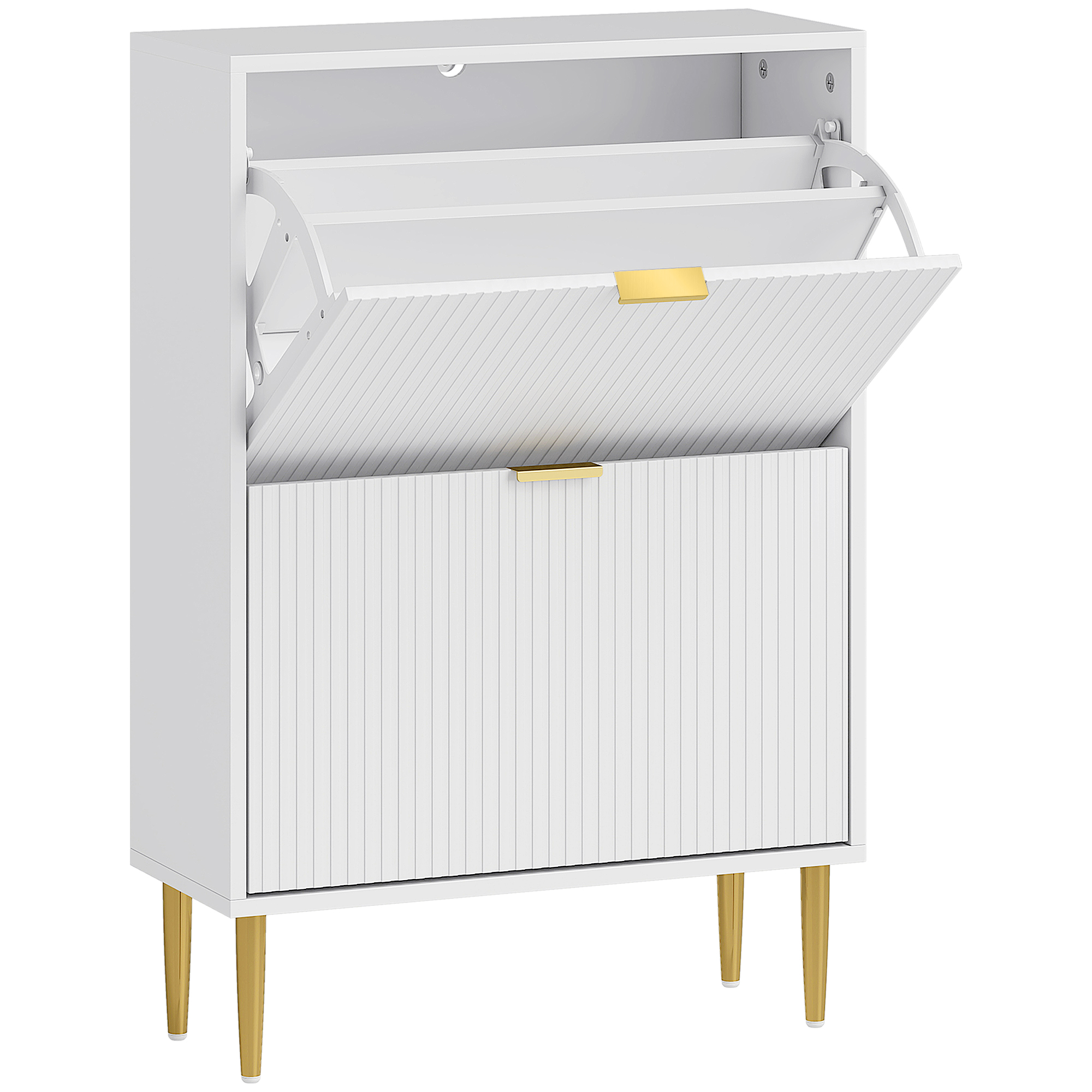 STASHOE 2 Drawer Narrow Shoe Cabinet Flip Doors - White - Life Essentials