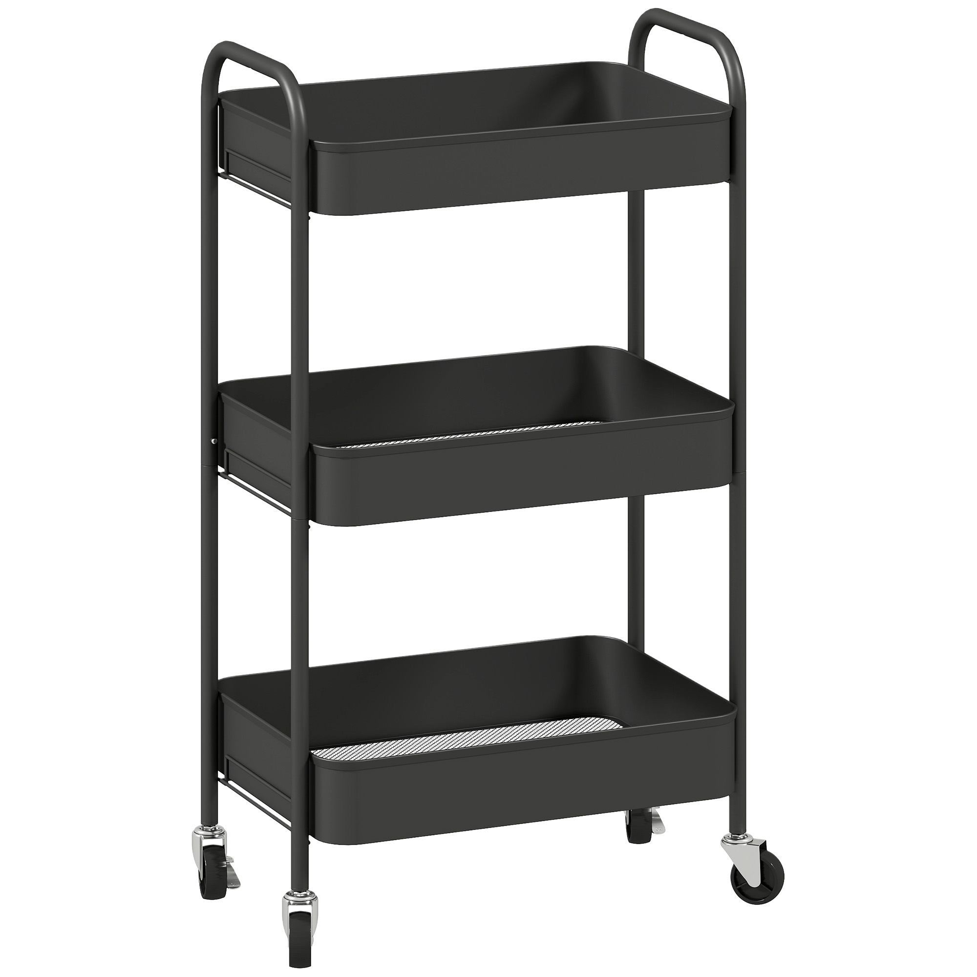 HERON Three Tier Steel Storage Trolley - Black - Life Essentials