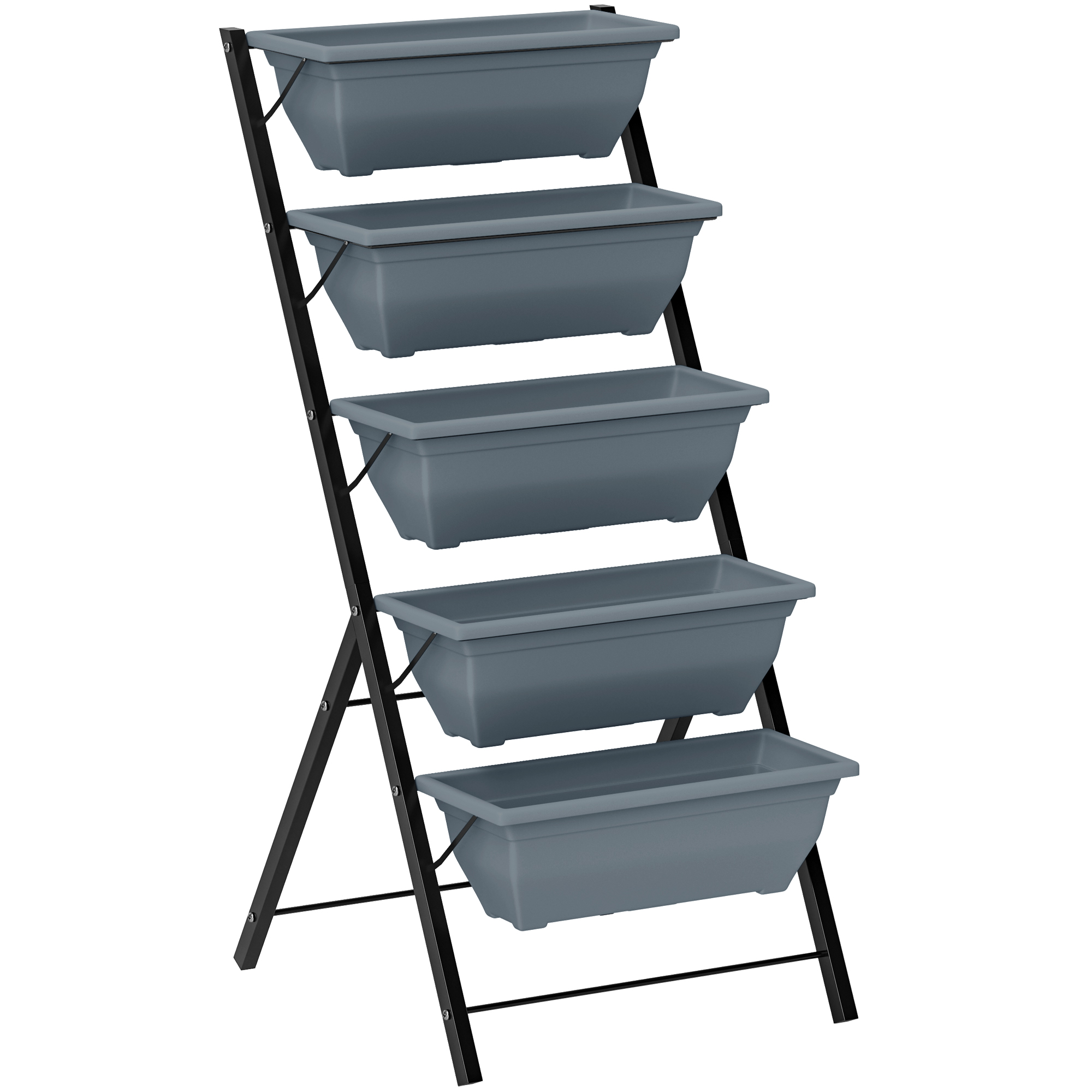 ORMELL Raised Garden Bed Steel Vertical Ladder 5 Tier Planter - Grey - Life Essentials