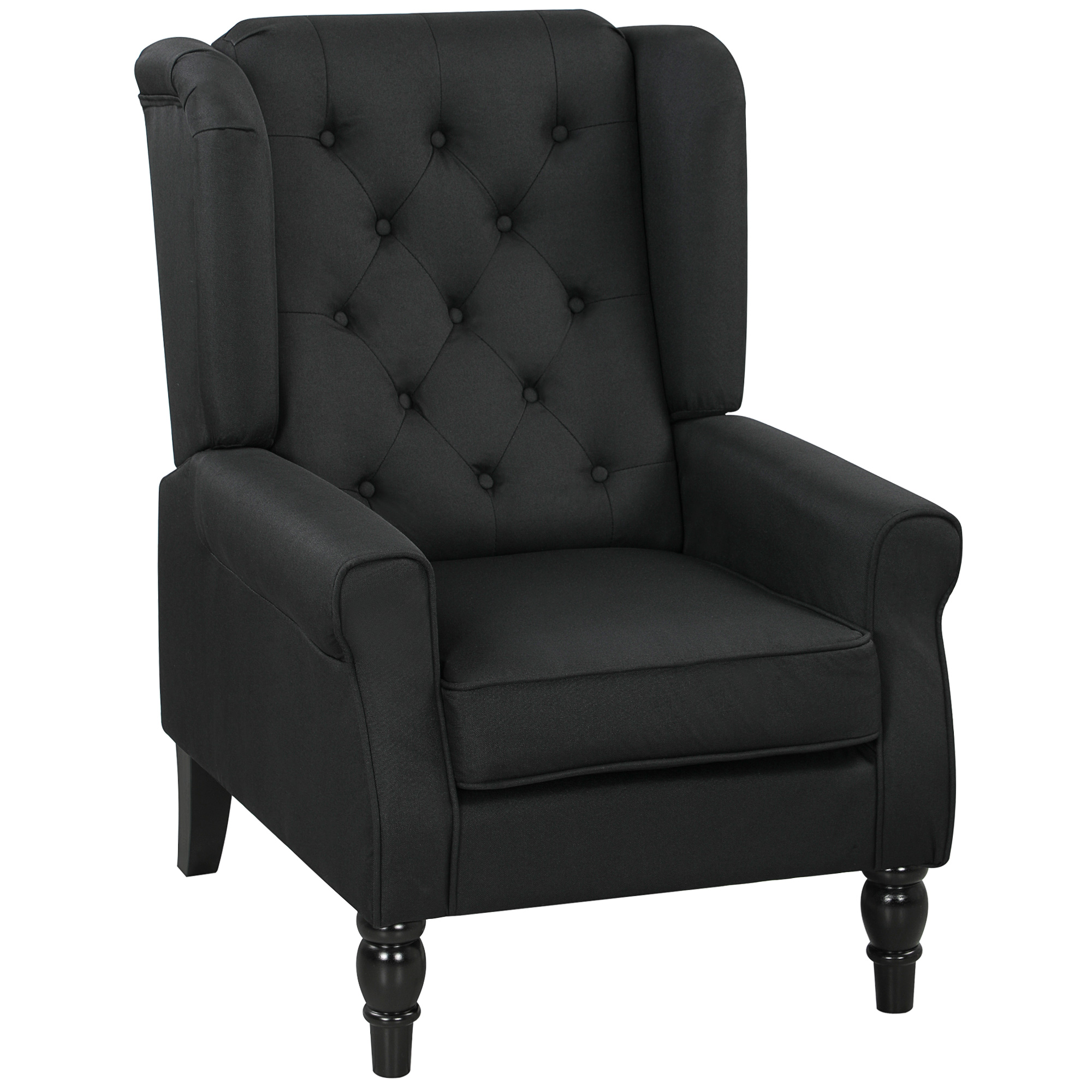 HERON Retro Accent Chair Linen Wingback Armchair Wood Frame Button Tufted - Black - Life Essentials