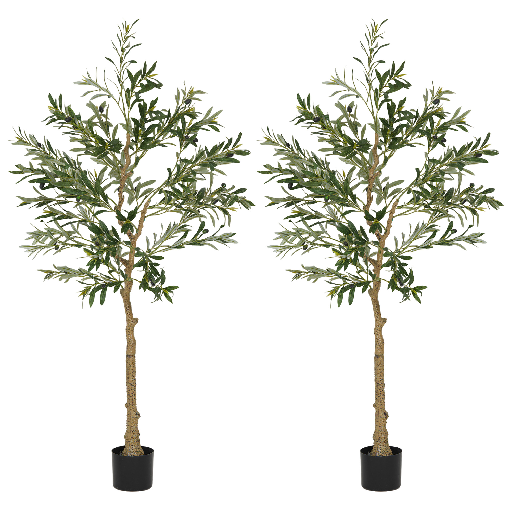 HERON Set of 2 5ft 150cm Decorative Artificial Plant Silk Olive Tree - Green - Life Essentials