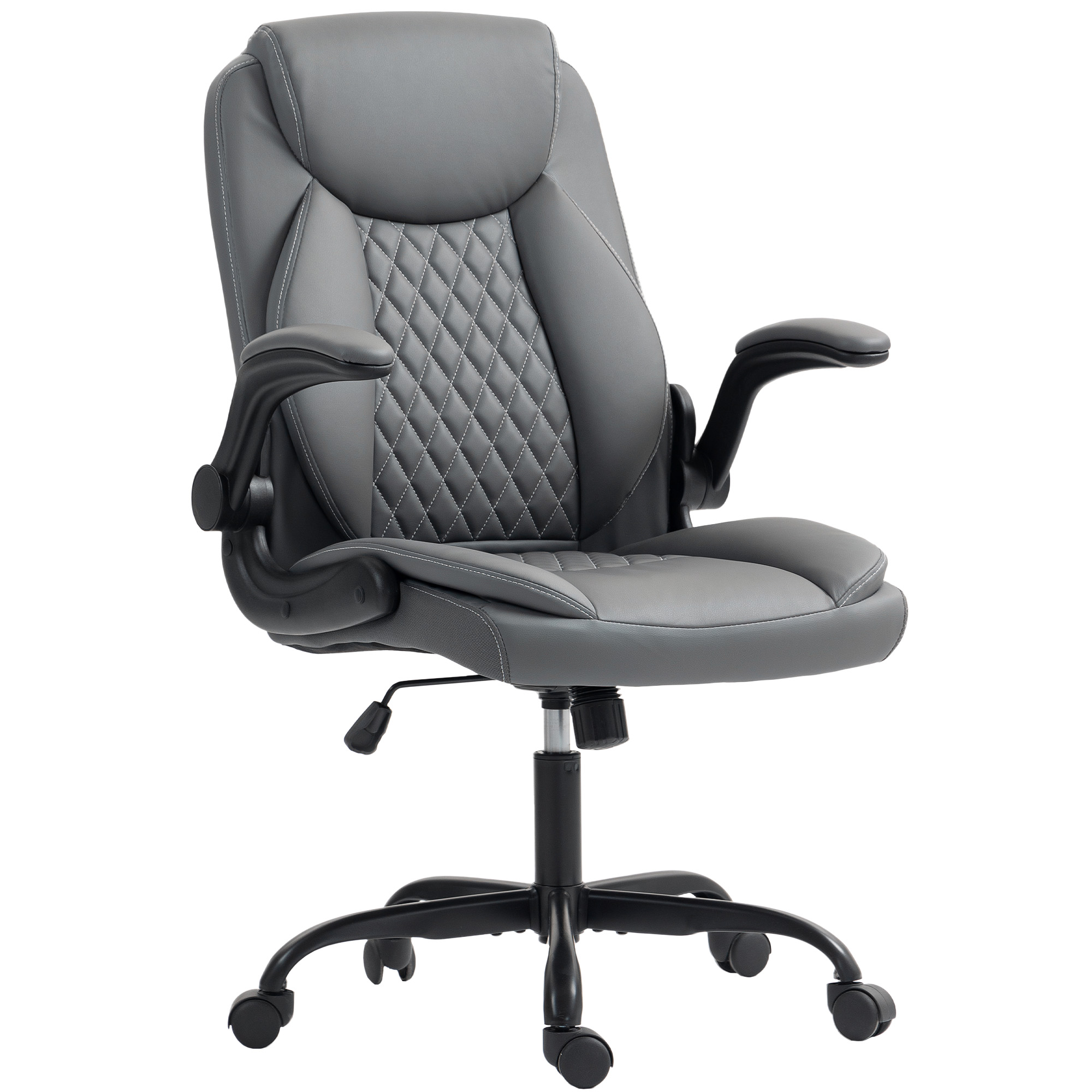 HERON Faux Leather Office Chair Flip Up Armrests - Charcoal Grey - Life Essentials