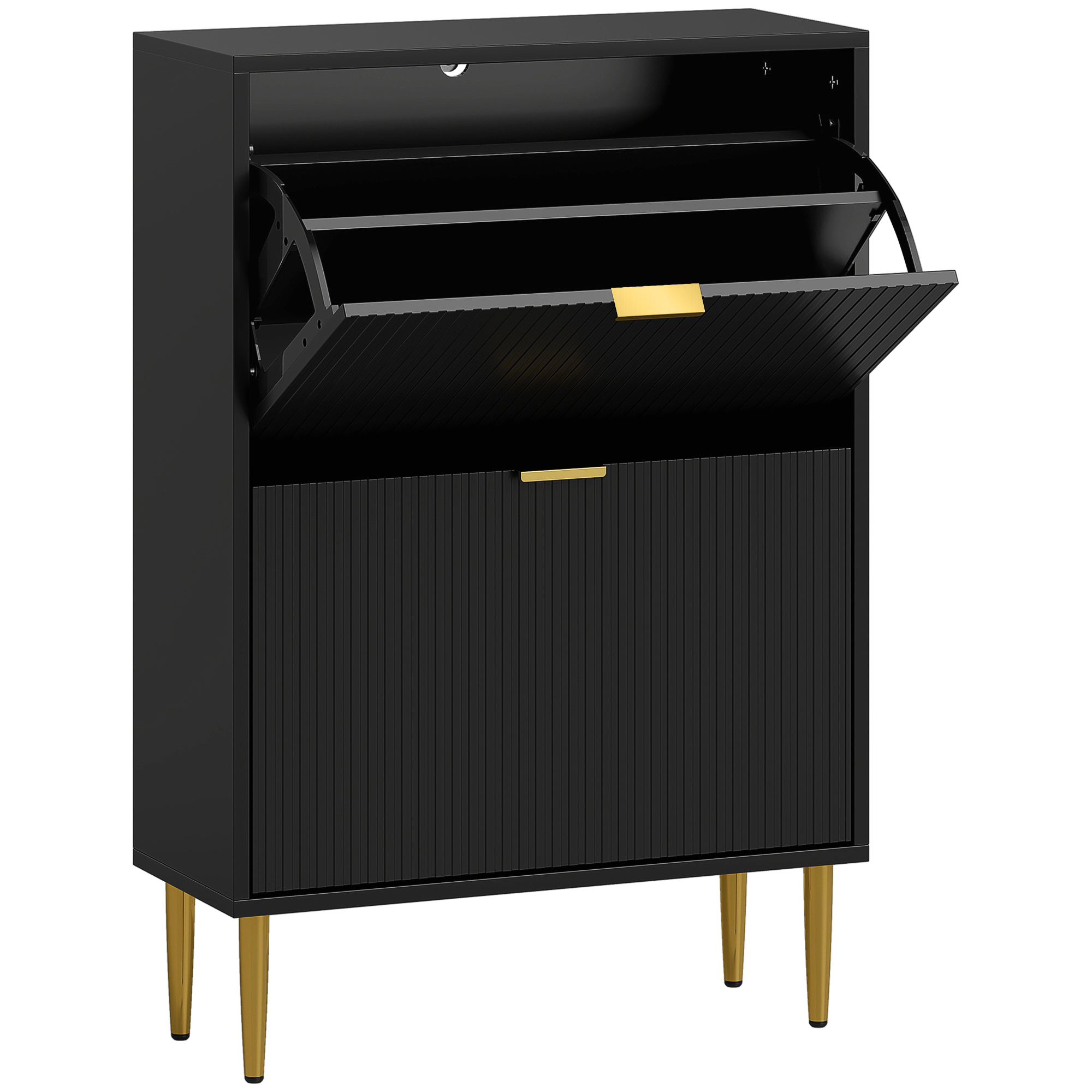 STASHOE 2 Drawer Narrow Shoe Cabinet Flip Doors - Black - Life Essentials