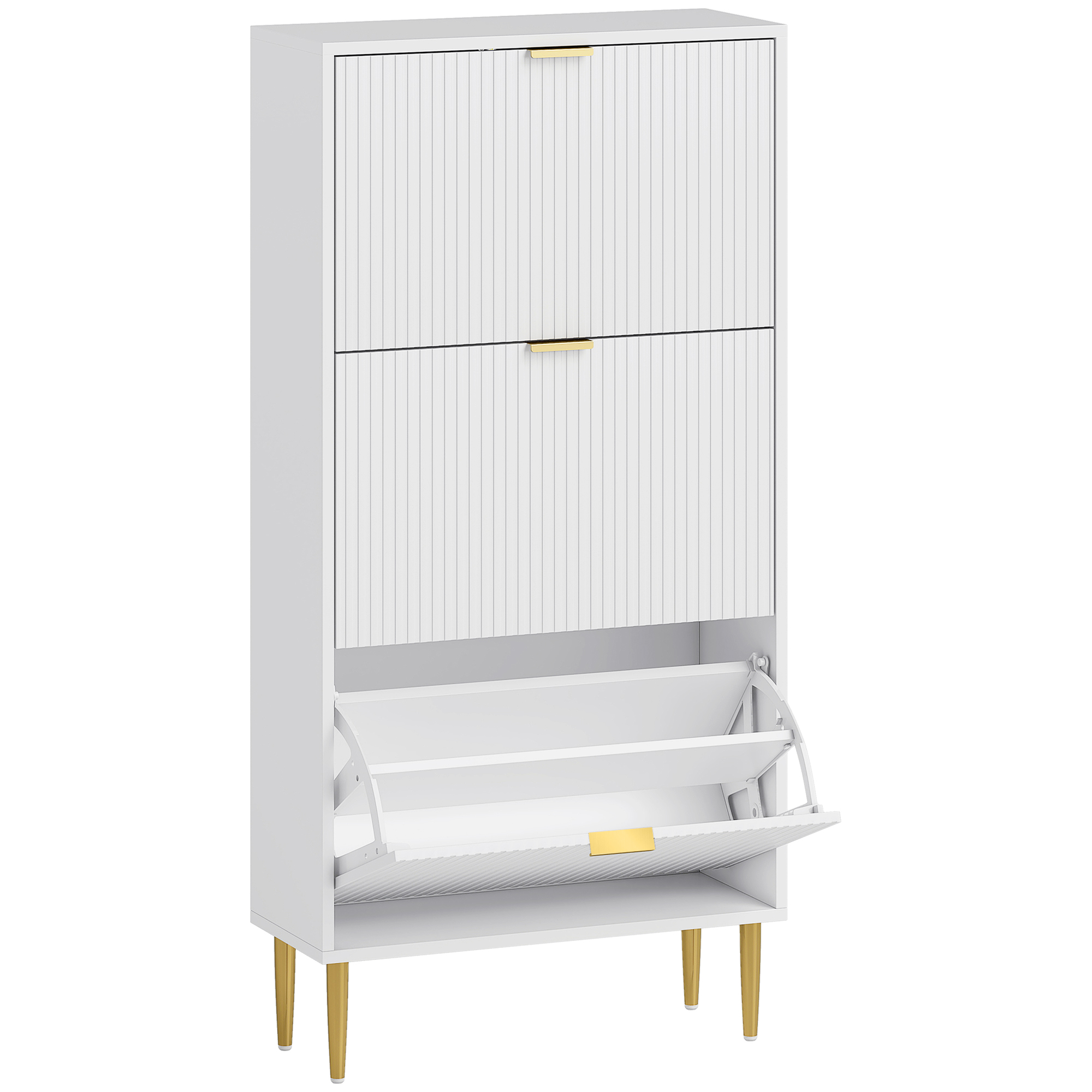 STASHOE 3 Drawer Tallboy Narrow Shoe Cabinet Flip Doors - White - Life Essentials