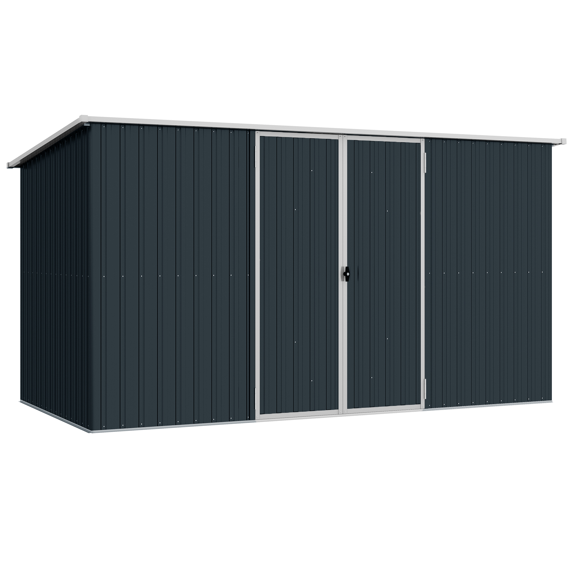 SUNVISTA 11x5.6ft Galvanised Steel Garden Shed Lockable Doors - Grey - Life Essentials
