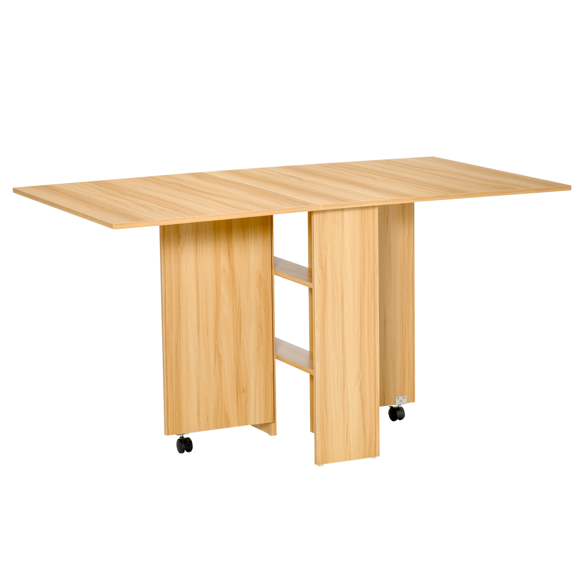 HERON Folding Dining Table with Drop Leaf & Storage Shelves, Rectangular Small Space Design - Teak - Life Essentials
