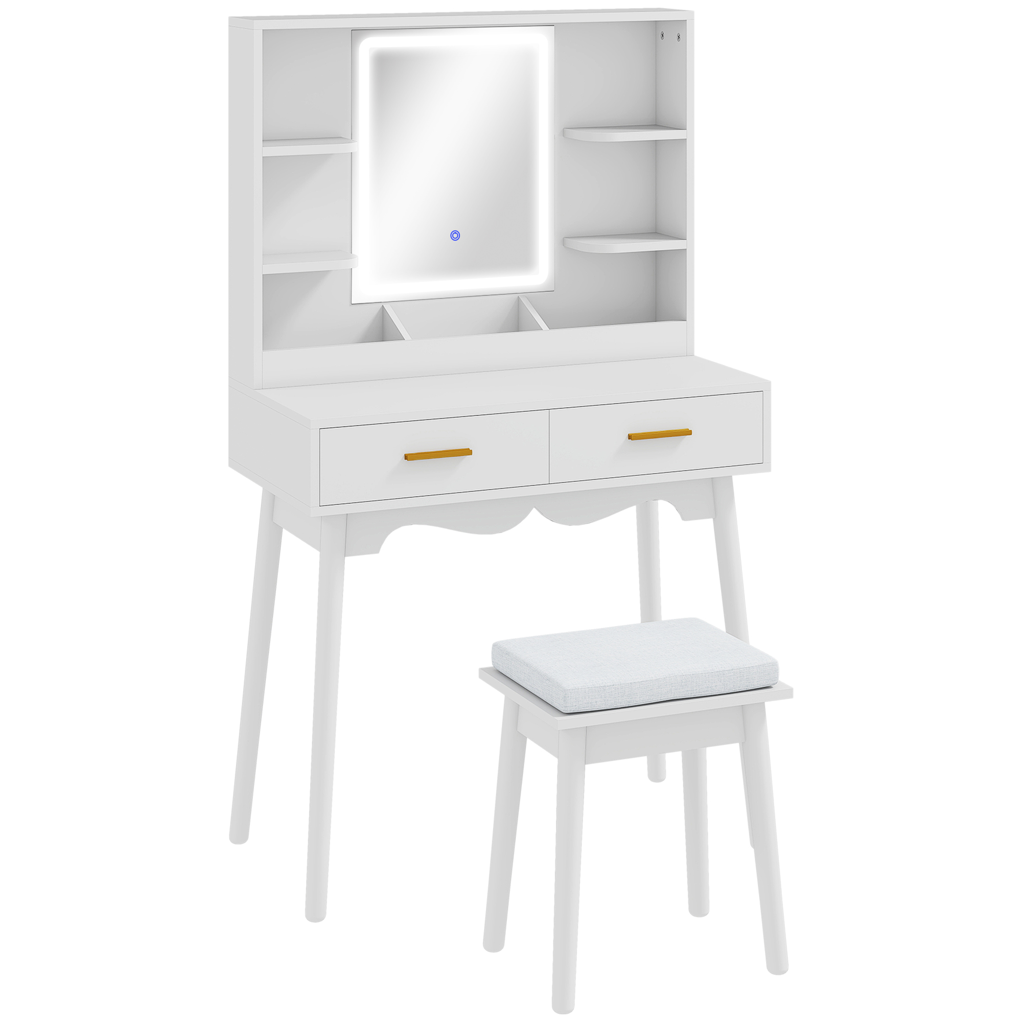 HERON Elegant Dressing Table with LED Mirror - White - Life Essentials