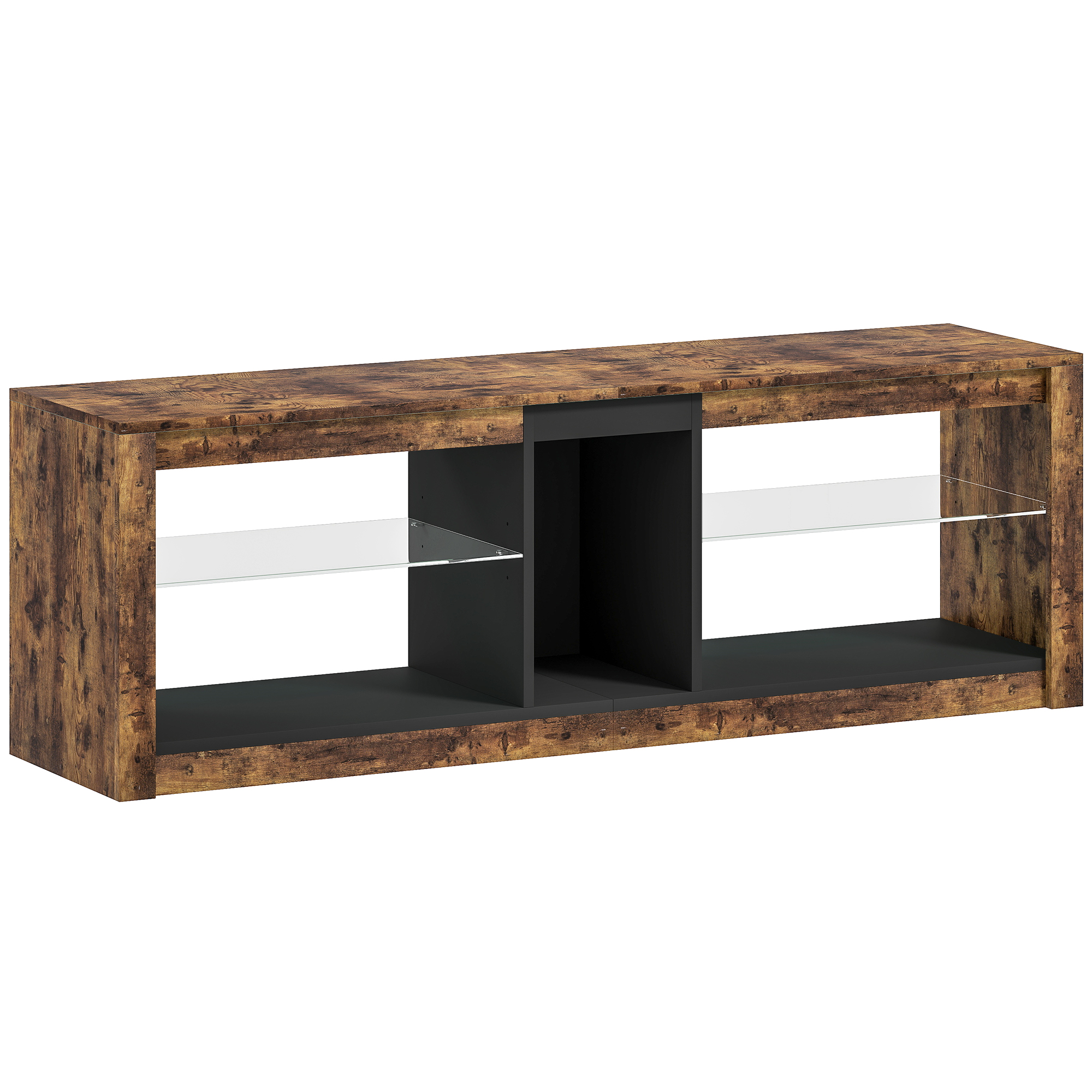 HERON TV Stand Cabinet with LED Lights for TVs up to 65 - Rustic Brown