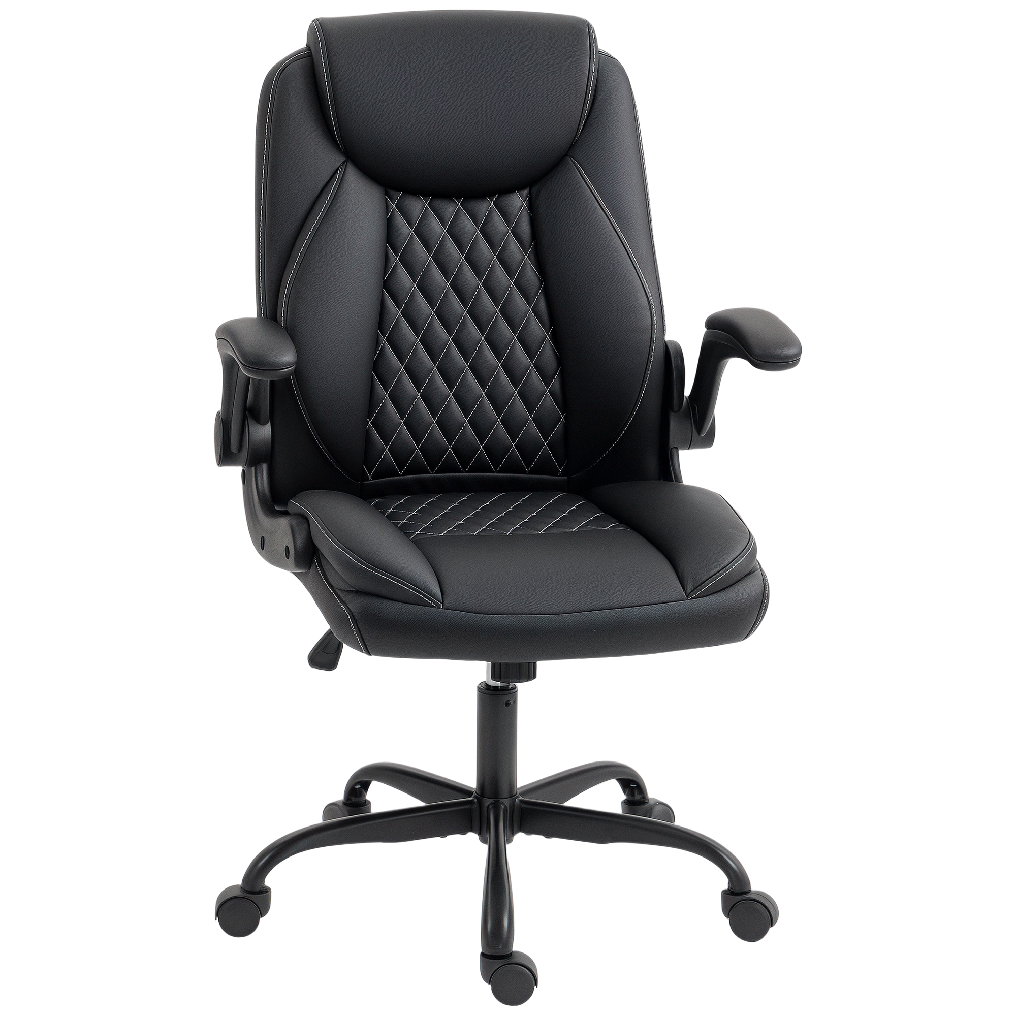 HERON Faux Leather Office Chair Flip Up Armrests - Black - Life Essentials