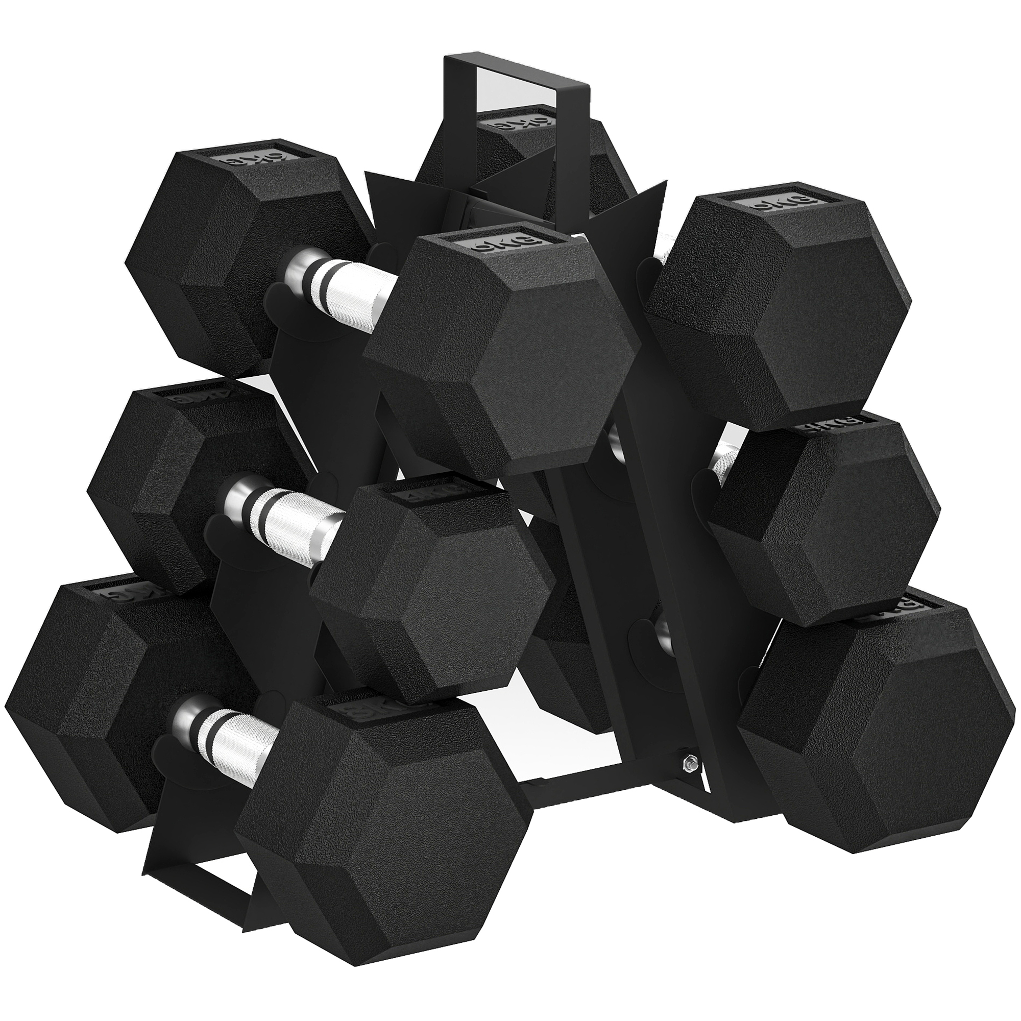 SPORTEDGE Hex Dumbbell Set Weights Storage Rack Rubber Coated Non Slip Handles - Black - Life Essentials