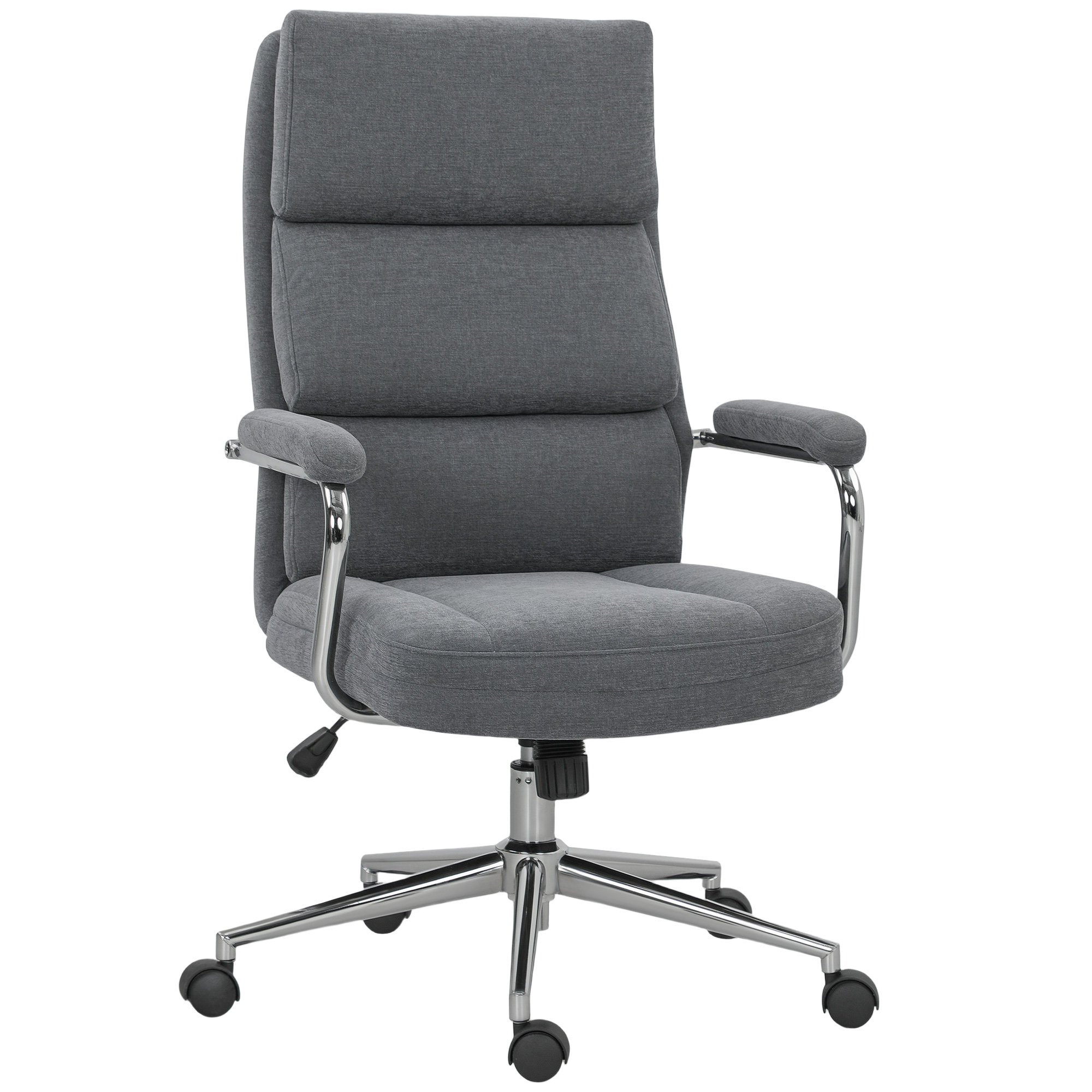 HERON Executive Office Chair Linen Fabric Computer Desk Double Layer Back - Charcoal Grey - Life Essentials
