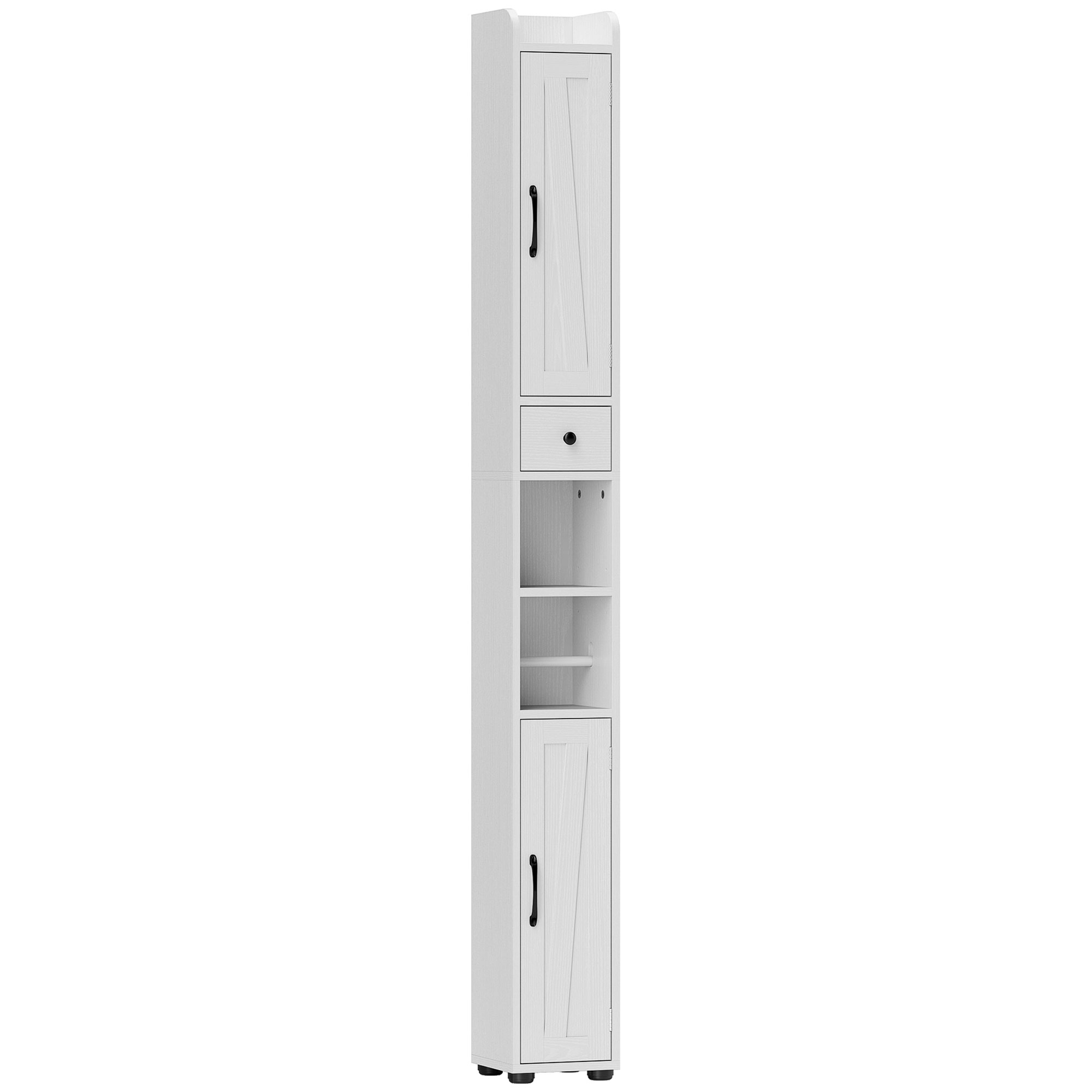ENDMERE Tall Bathroom Cabinet with Barn Doors and Drawer - White - Life Essentials