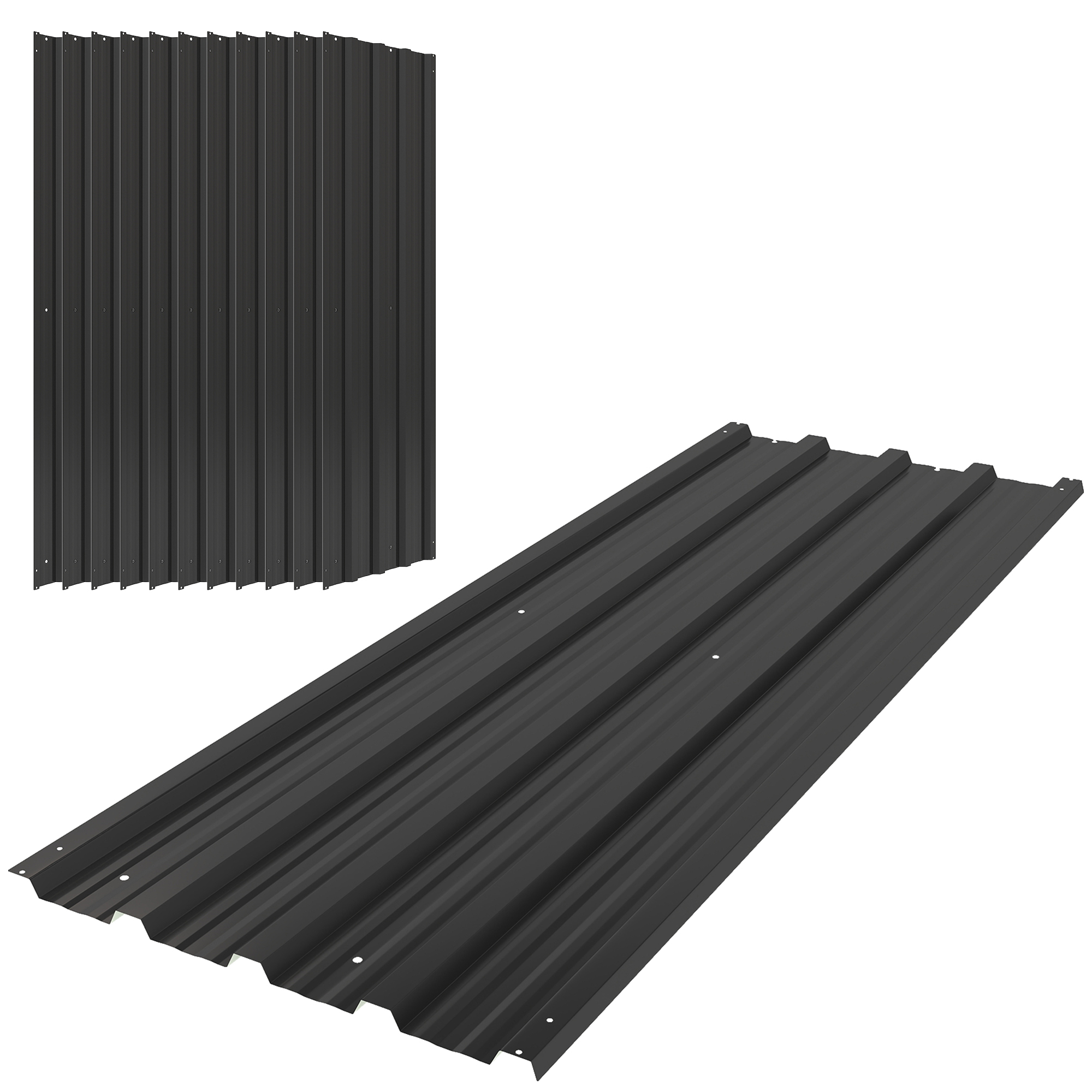 SUNVISTA Set of 12 Corrugated Steel Roof Sheet Panels - Black - Life Essentials