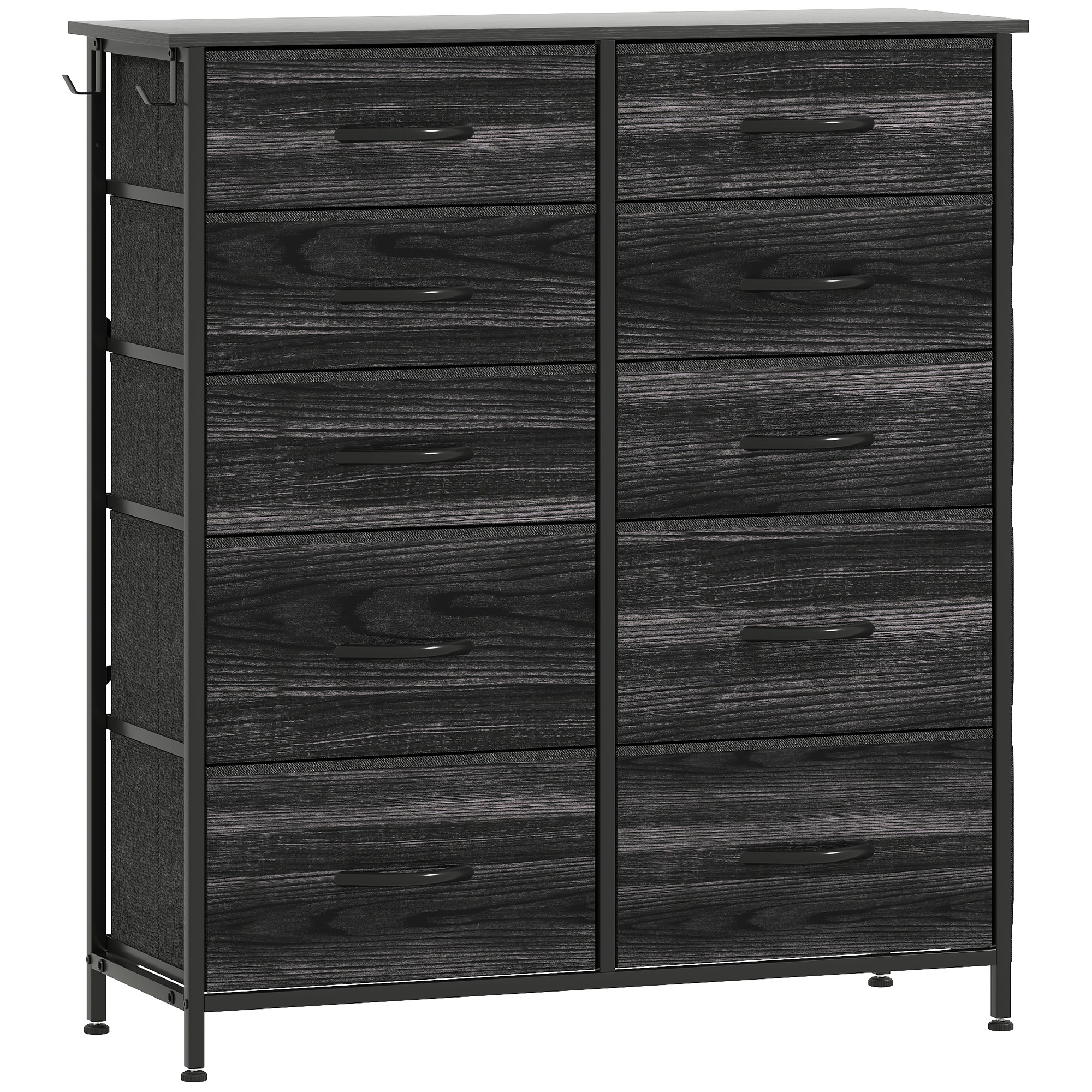 STOWLY Black Chest of Drawers - Medium-sized, 8 Drawers, Double, Fabric Drawers - Life Essentials