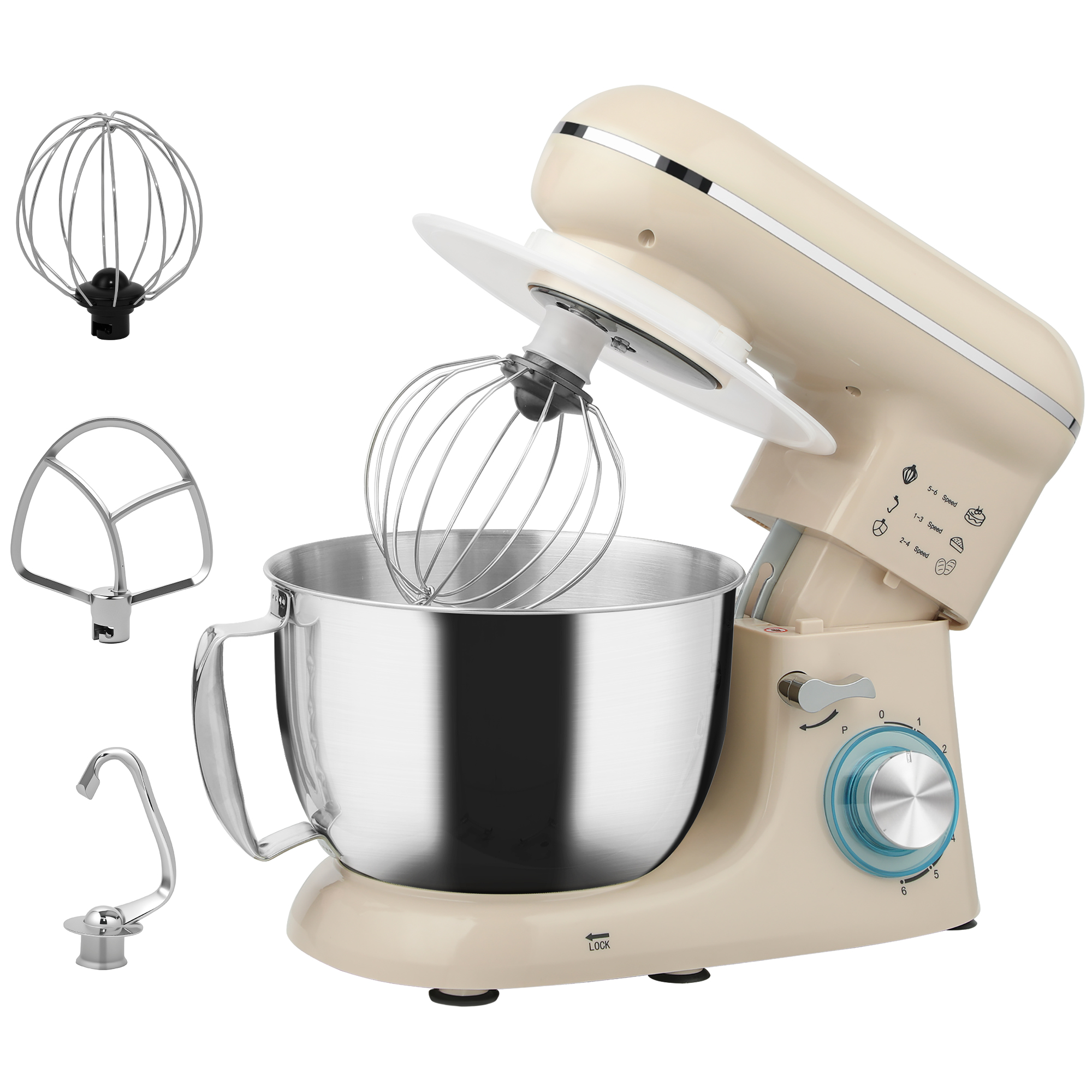 HERON 1300W Kitchen Stand Mixer with Accessories - Beige - Life Essentials