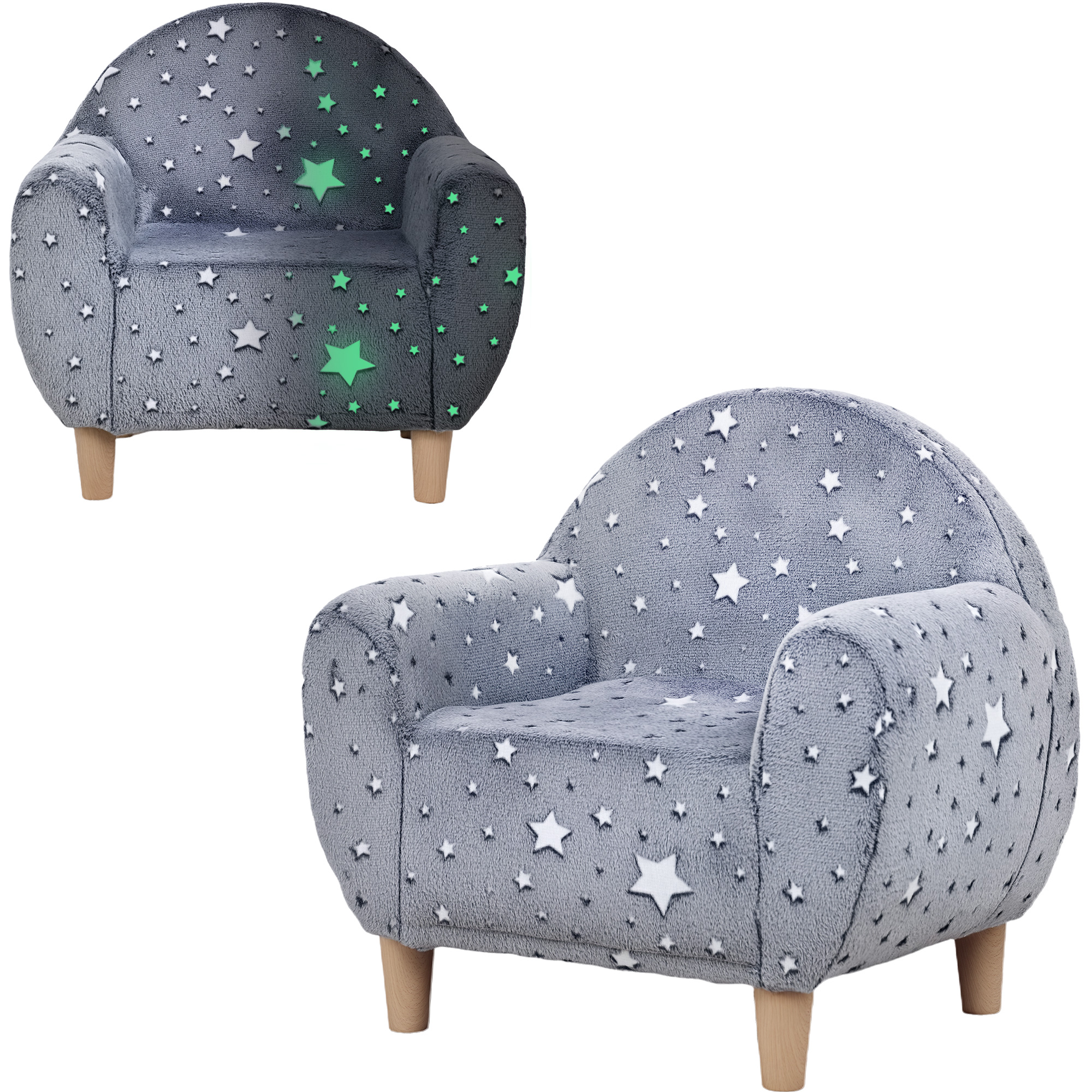 AIVAGO Kids Armchair Glow in Dark Star Design for Bedroom Playroom - Grey - Life Essentials