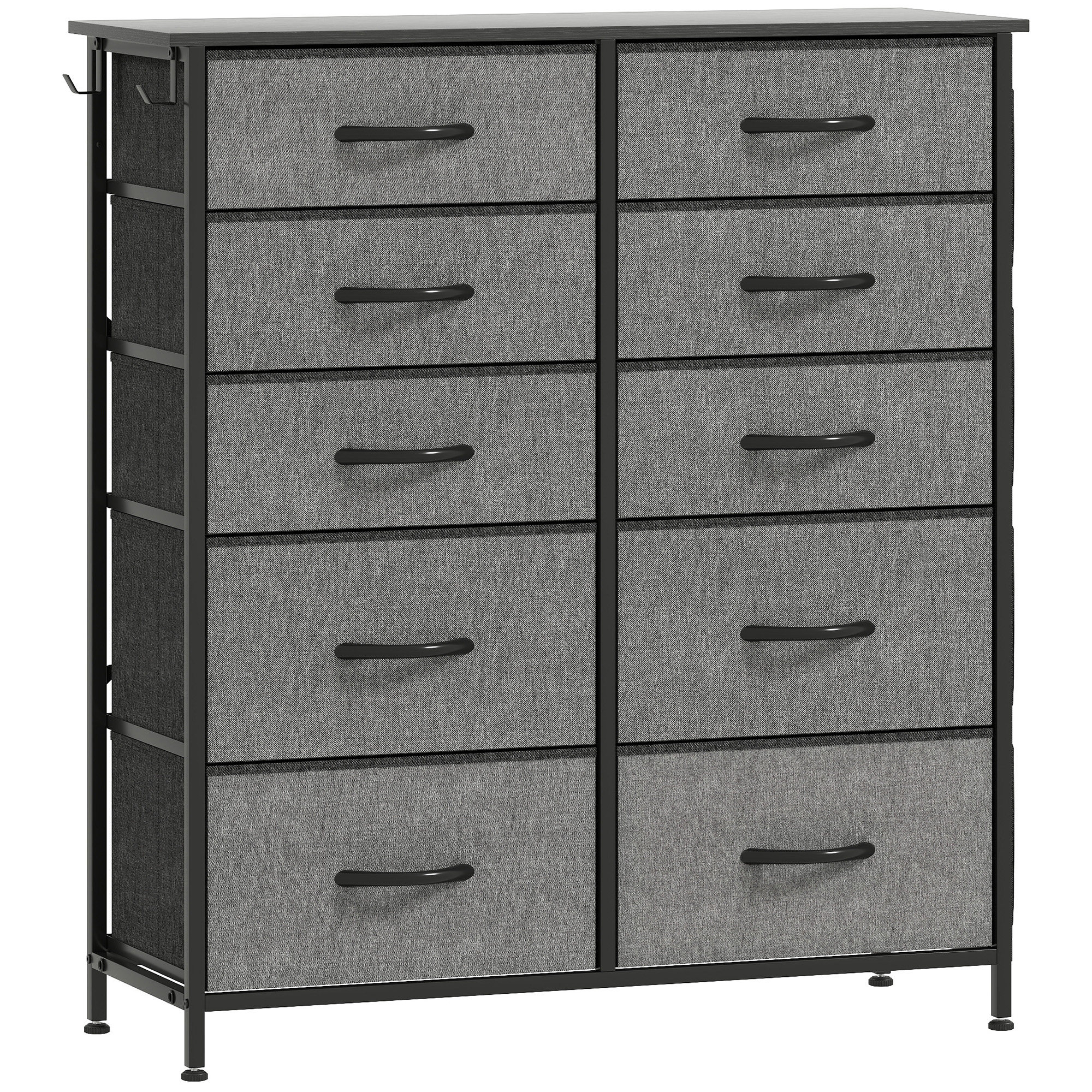 STOWLY Grey Chest of Drawers - Medium-sized, 10 Drawers, Double, Fabric Drawers - Life Essentials