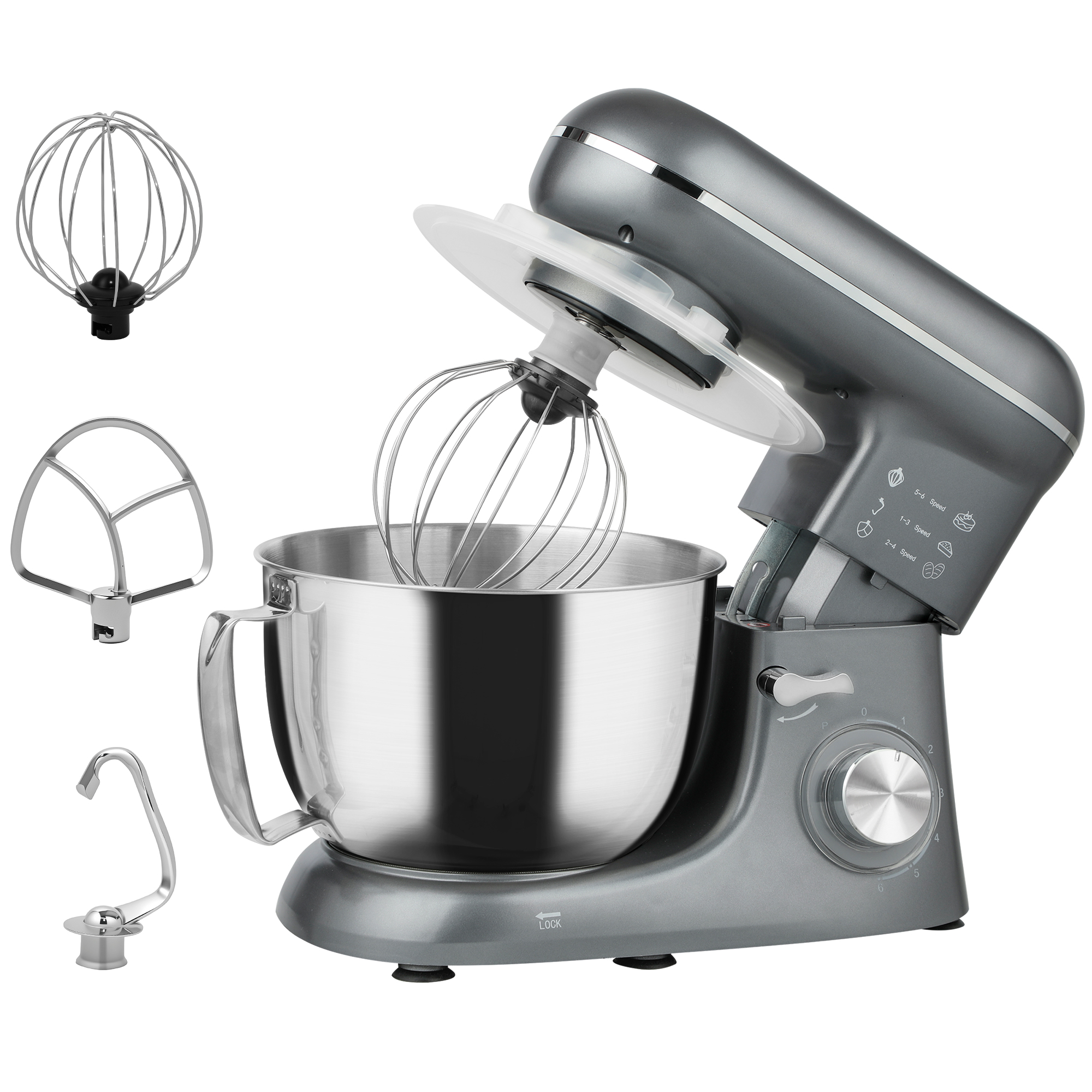HERON 1300W Kitchen Stand Mixer with Accessories - Silver - Life Essentials
