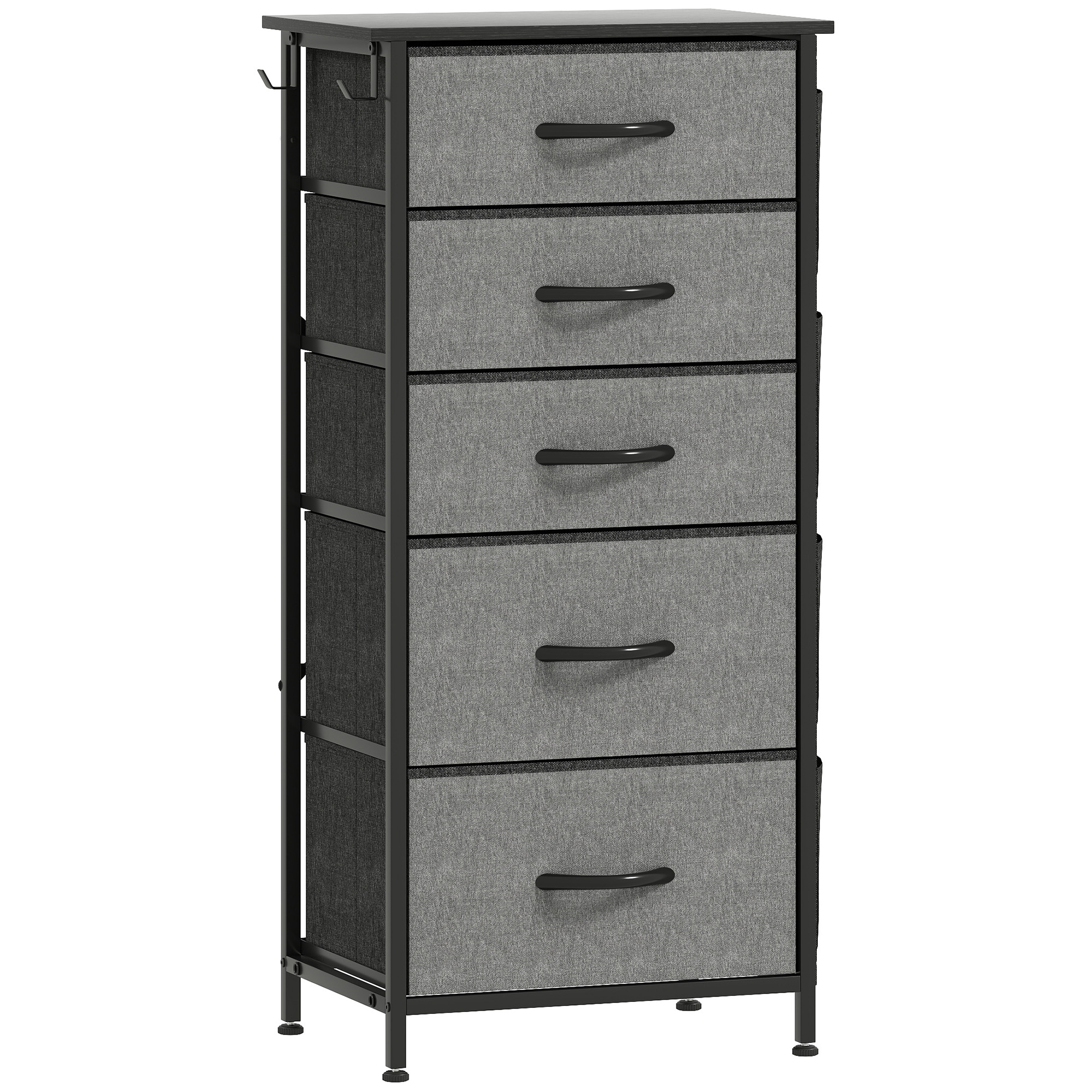 STOWLY Grey Chest of Drawers - Tallboy, Medium-sized, 5 Drawers, Fabric Drawers - Life Essentials