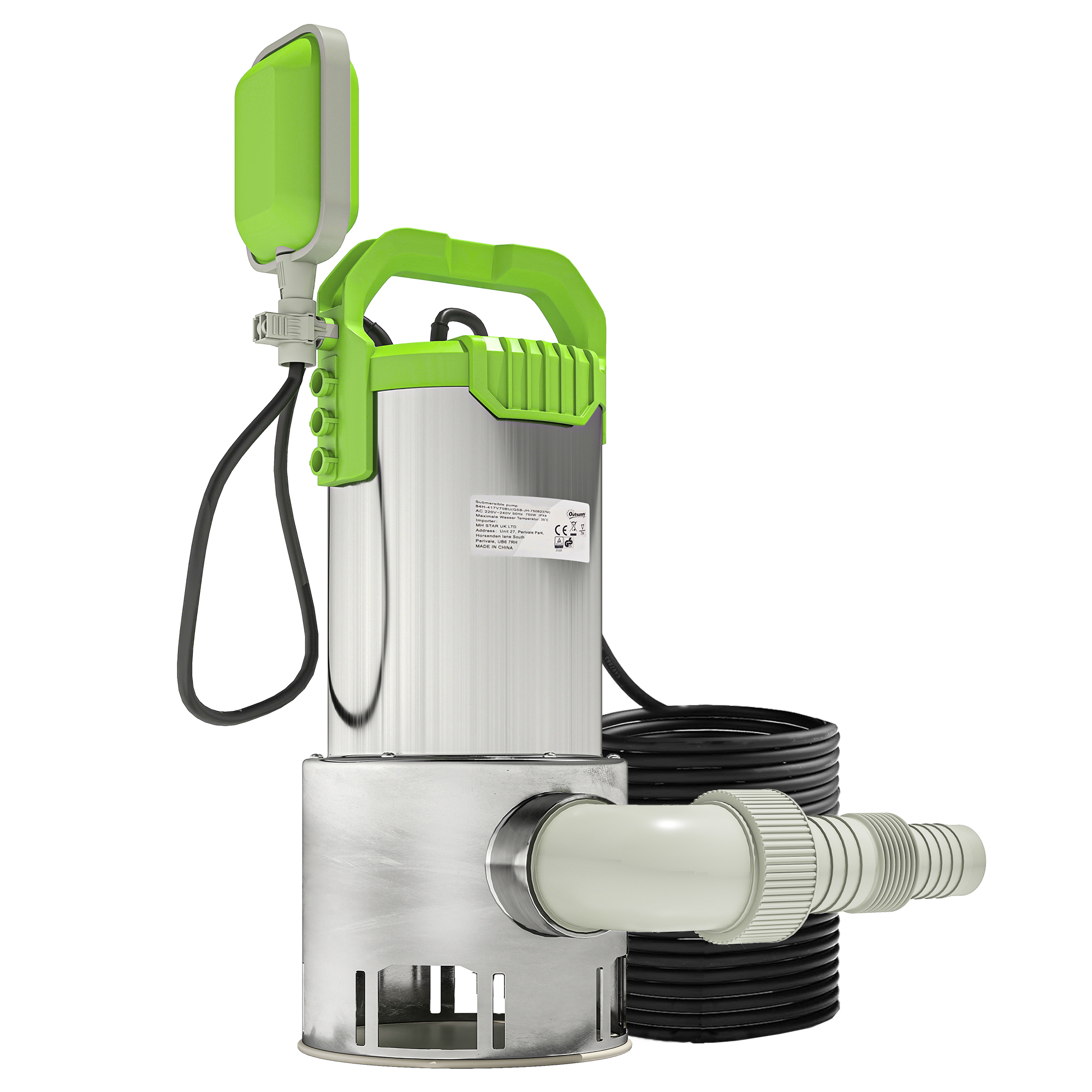 SUNVISTA 1100W Submersible Water Pump for Dirty Clean Water 18500L H Float Switch - Green - Life Essentials