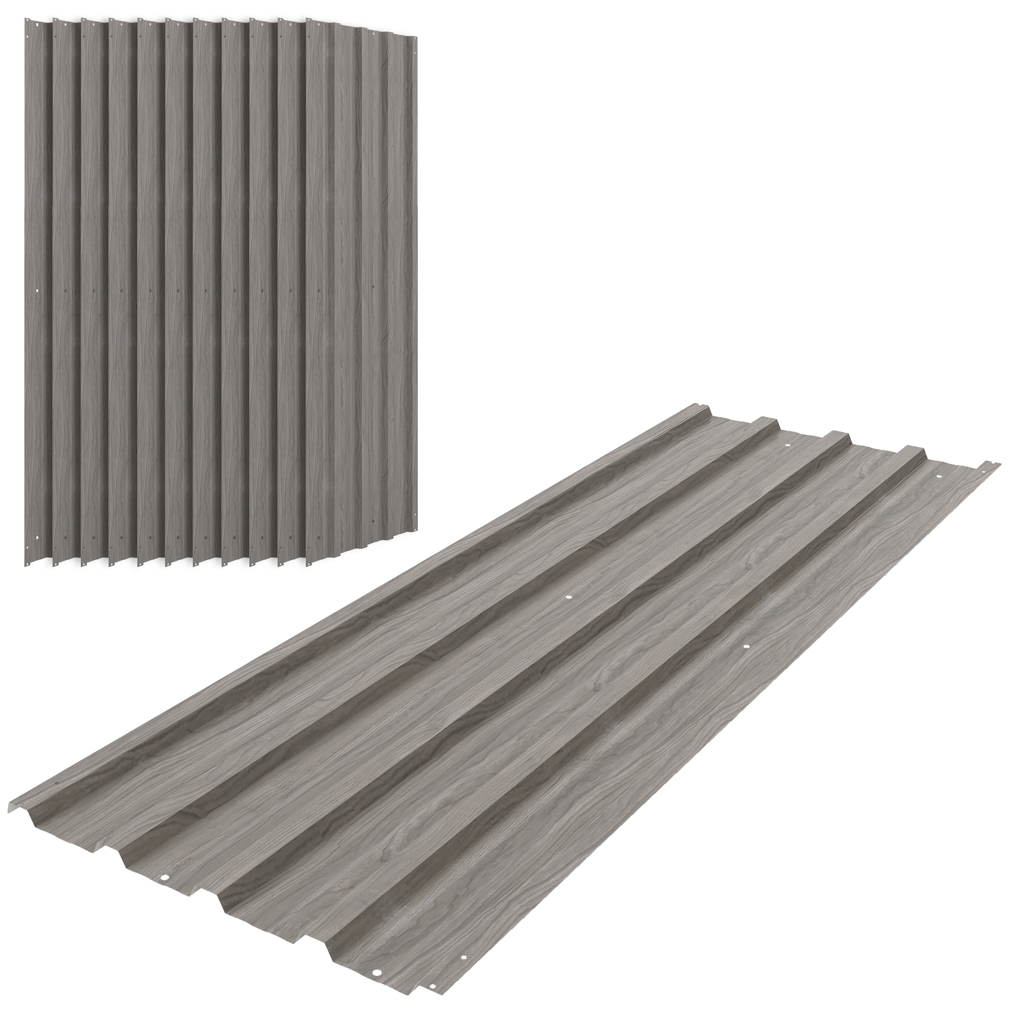 SUNVISTA Set of 12 Corrugated Steel Roof Sheet Panels - Grey Wood Effect - Life Essentials