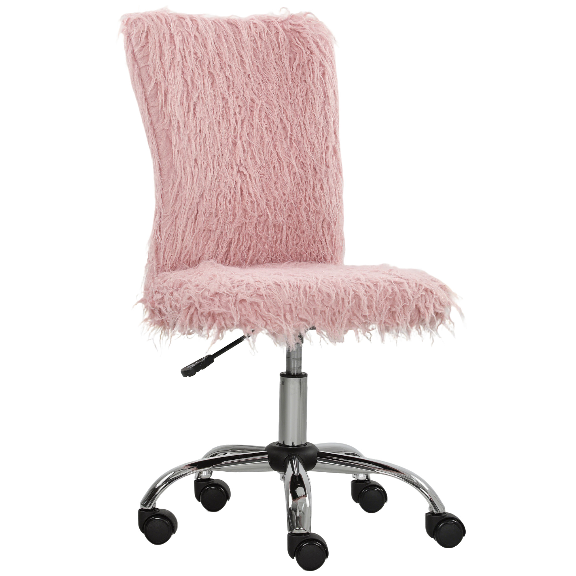 HERON Plush Office Desk Chair Modern Armless Swivel Vanity Height Adjustable - Pink - Life Essentials