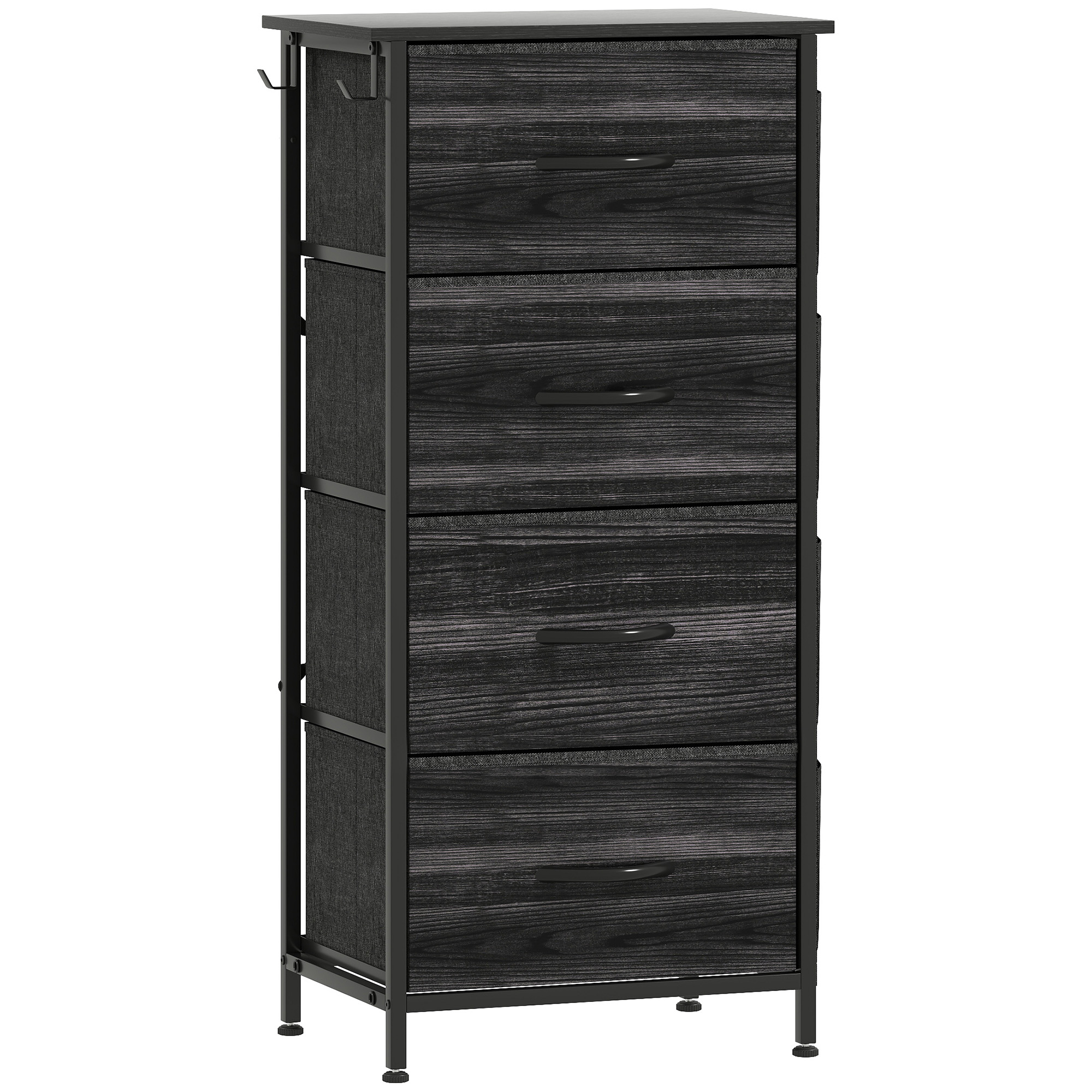 STOWLY Black Chest of Drawers - Tallboy, Medium-sized, 4 Drawers, Fabric Drawers - Life Essentials