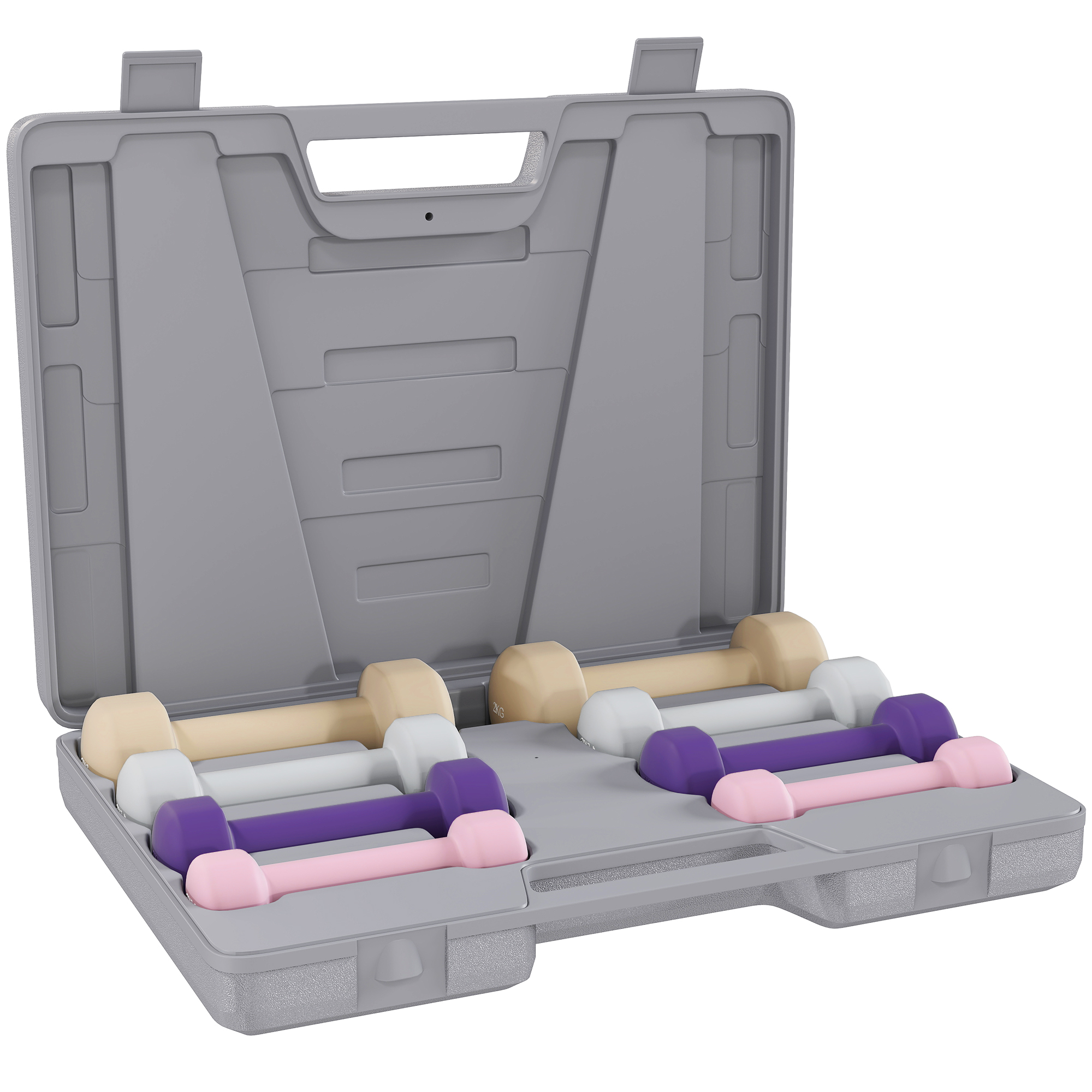 HERON Dumbbells Set 10KG with Carry Case, Hand Weights for Home Gym Training - Pink/Purple/Grey/Brown - Life Essentials