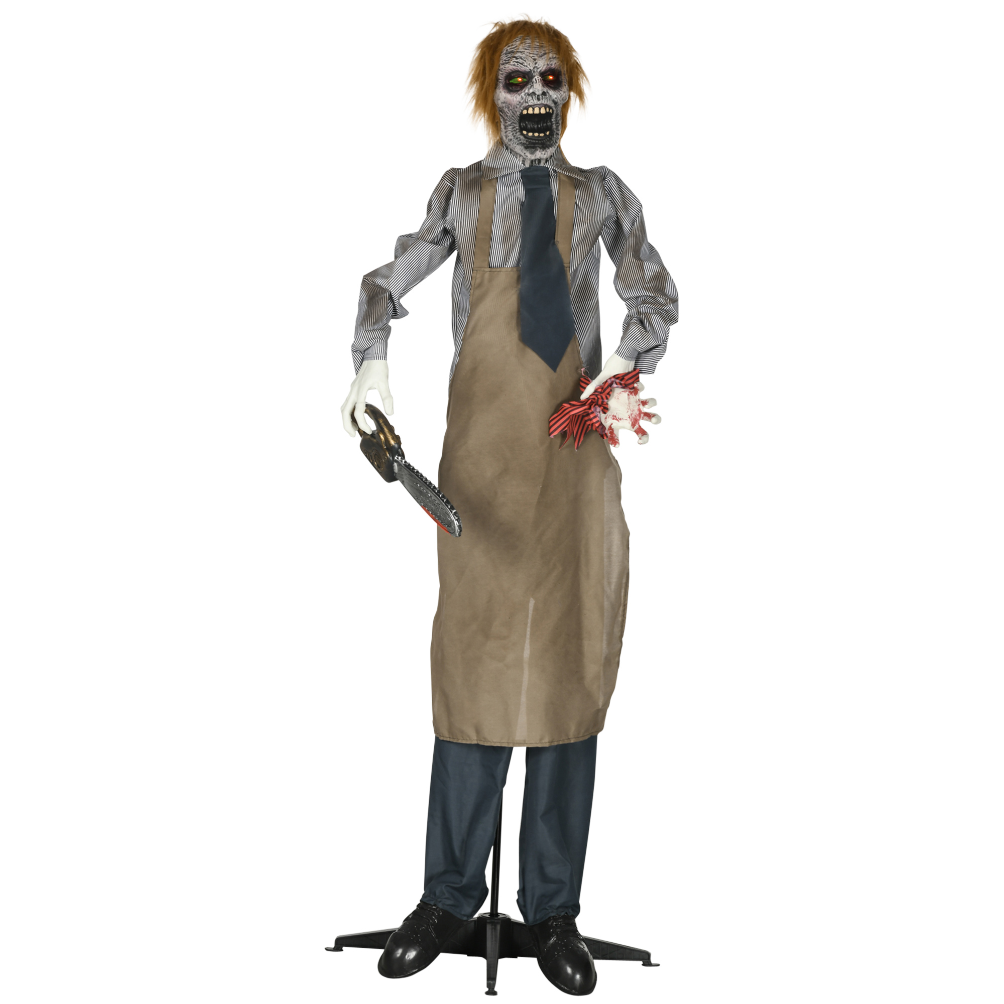 Life Size Standing Chainsaw Killer Polyester Animated Halloween Decoration - Brown - Life Essentials